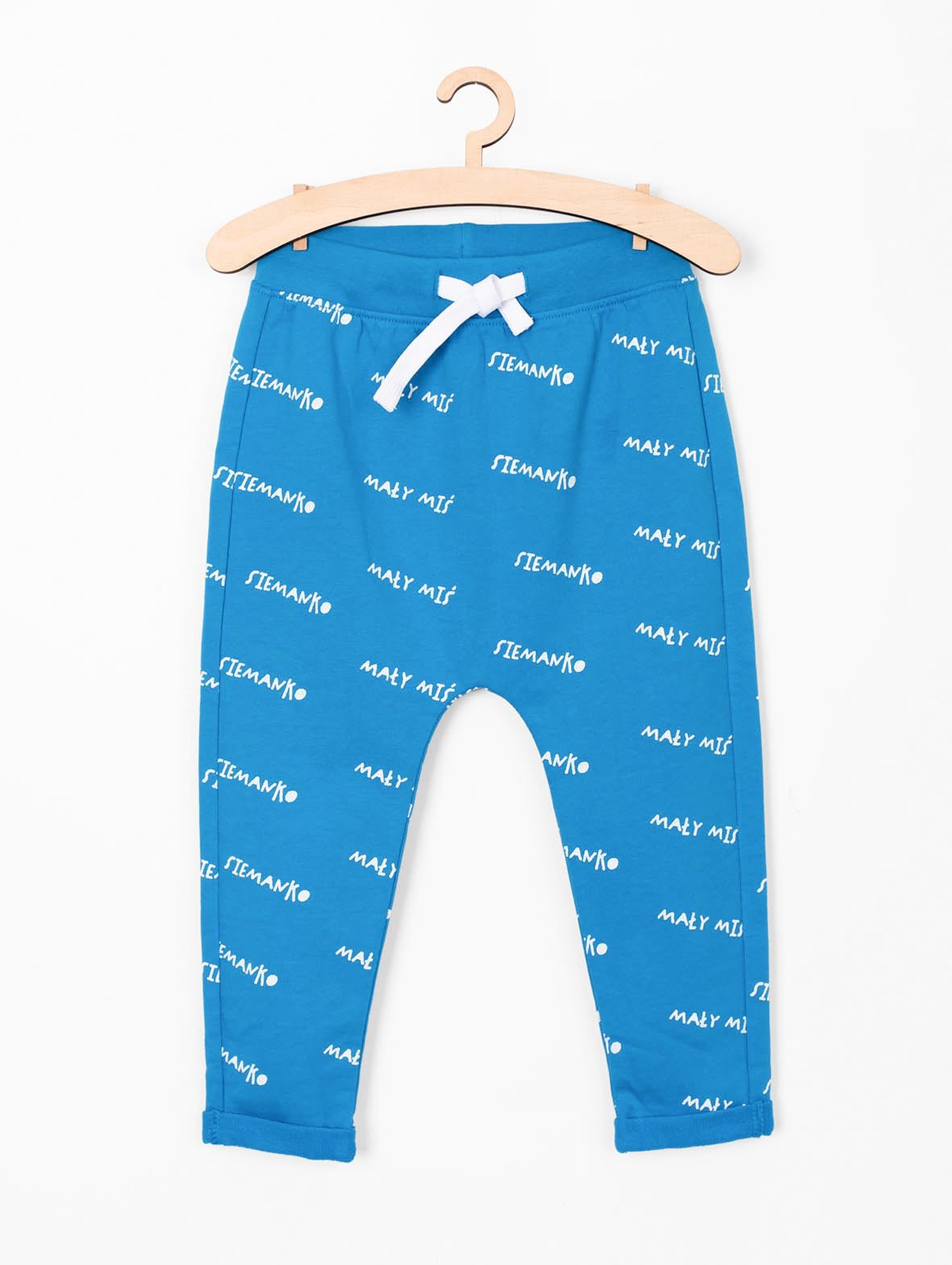 Spodnie dresowe dla niemowlaka- niebieskie z napisem Siemanko