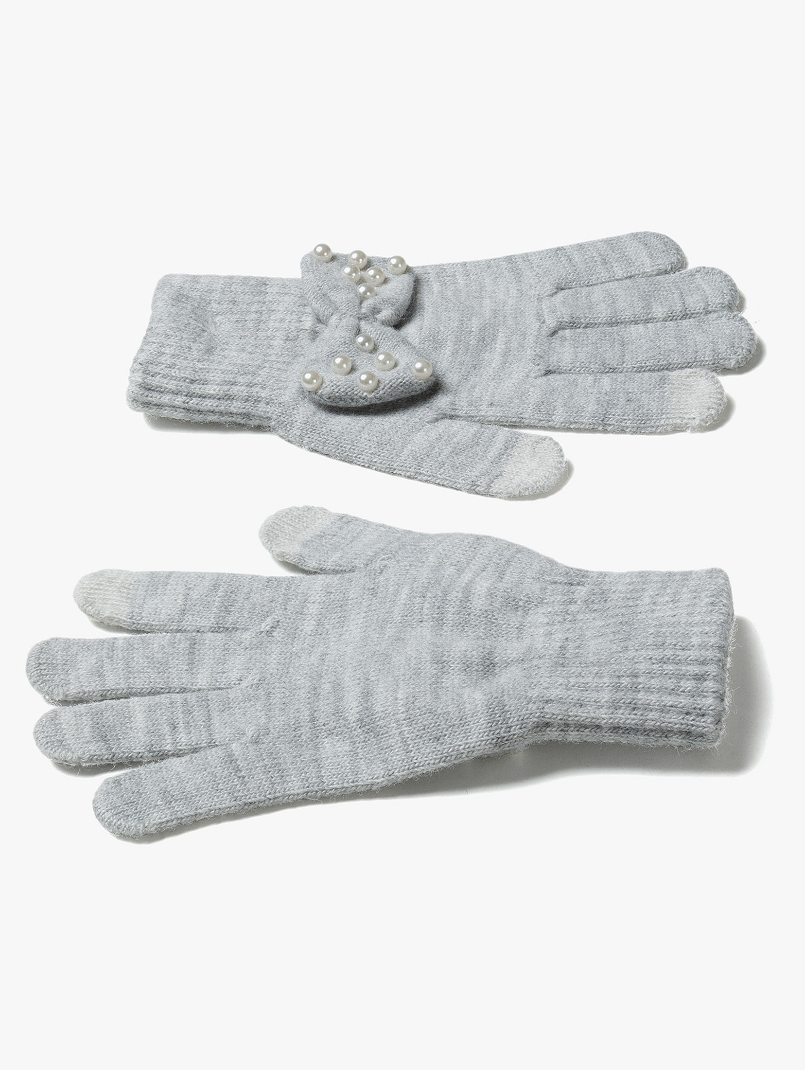 Rękawiczki dziewczęce na zimę - szare z kokardką