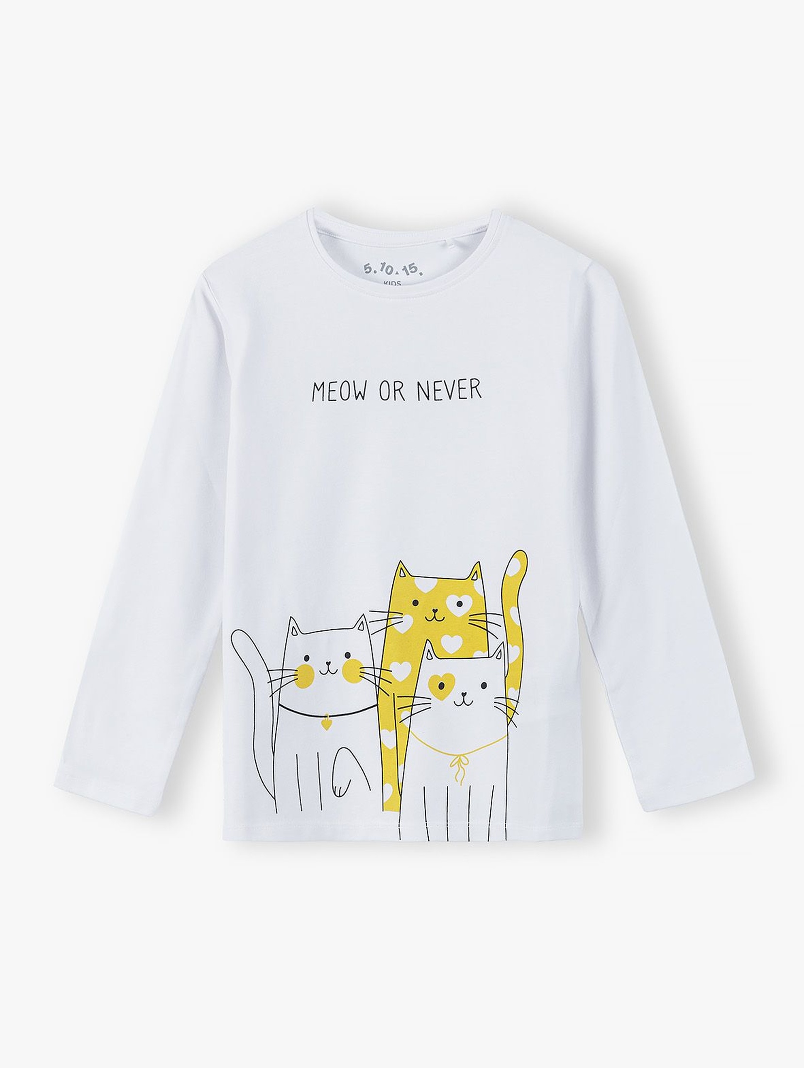 Bluzka dziewczęca - długi rękaw Meow or never - biała