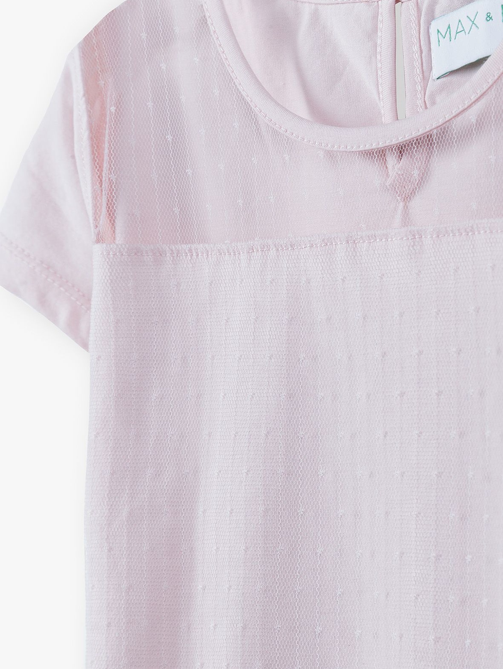 Różowy t-shirt z tiulowymi wstawkami