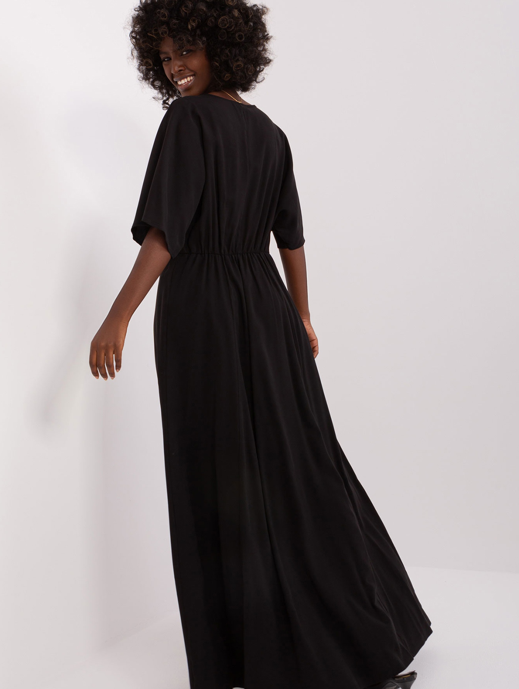 Czarna długa sukienka damska z wiązaniem ZULUNA