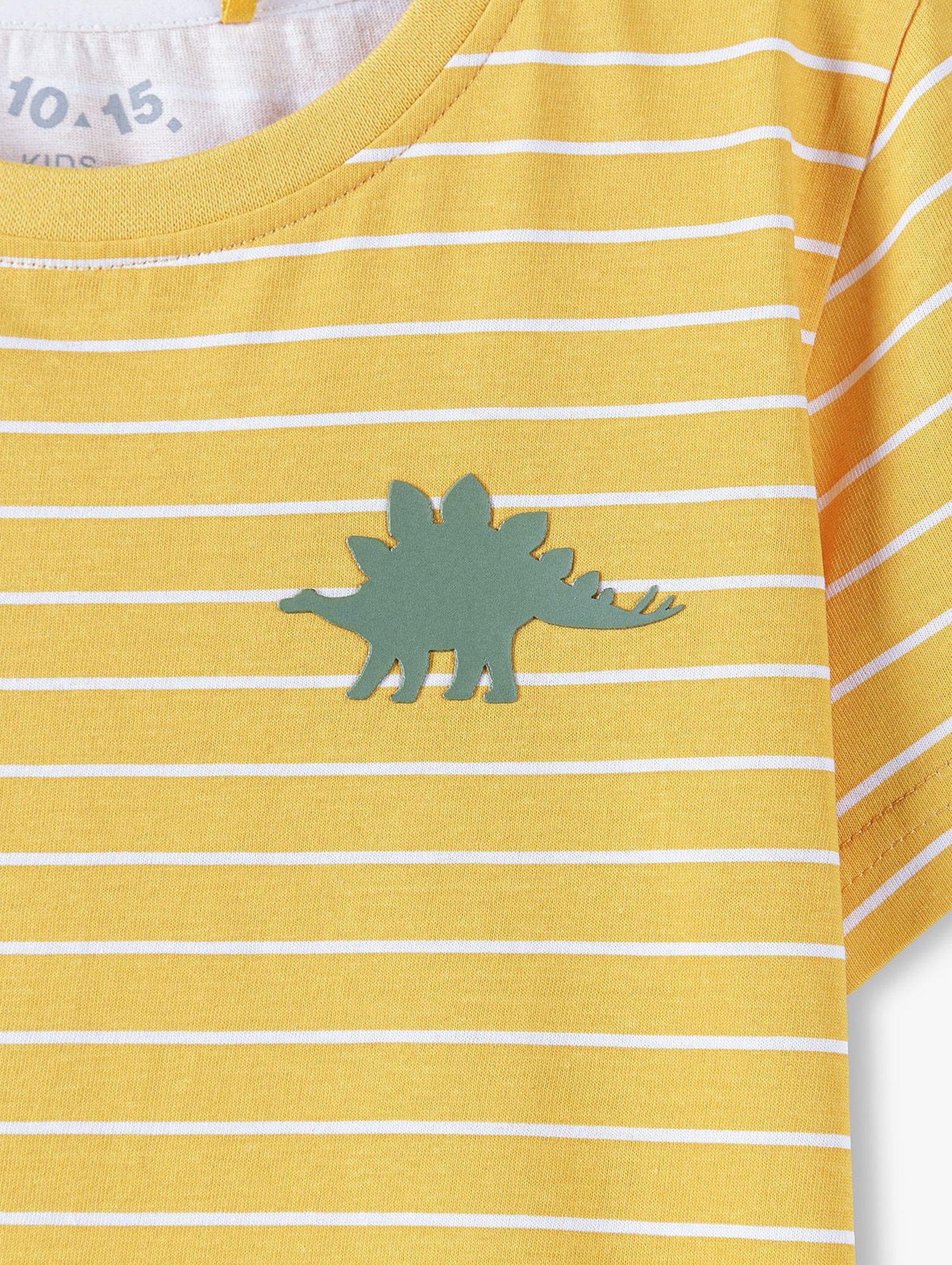 Bawełniany t-shirt chłopięcy w kolorze żółtym w paski Dino