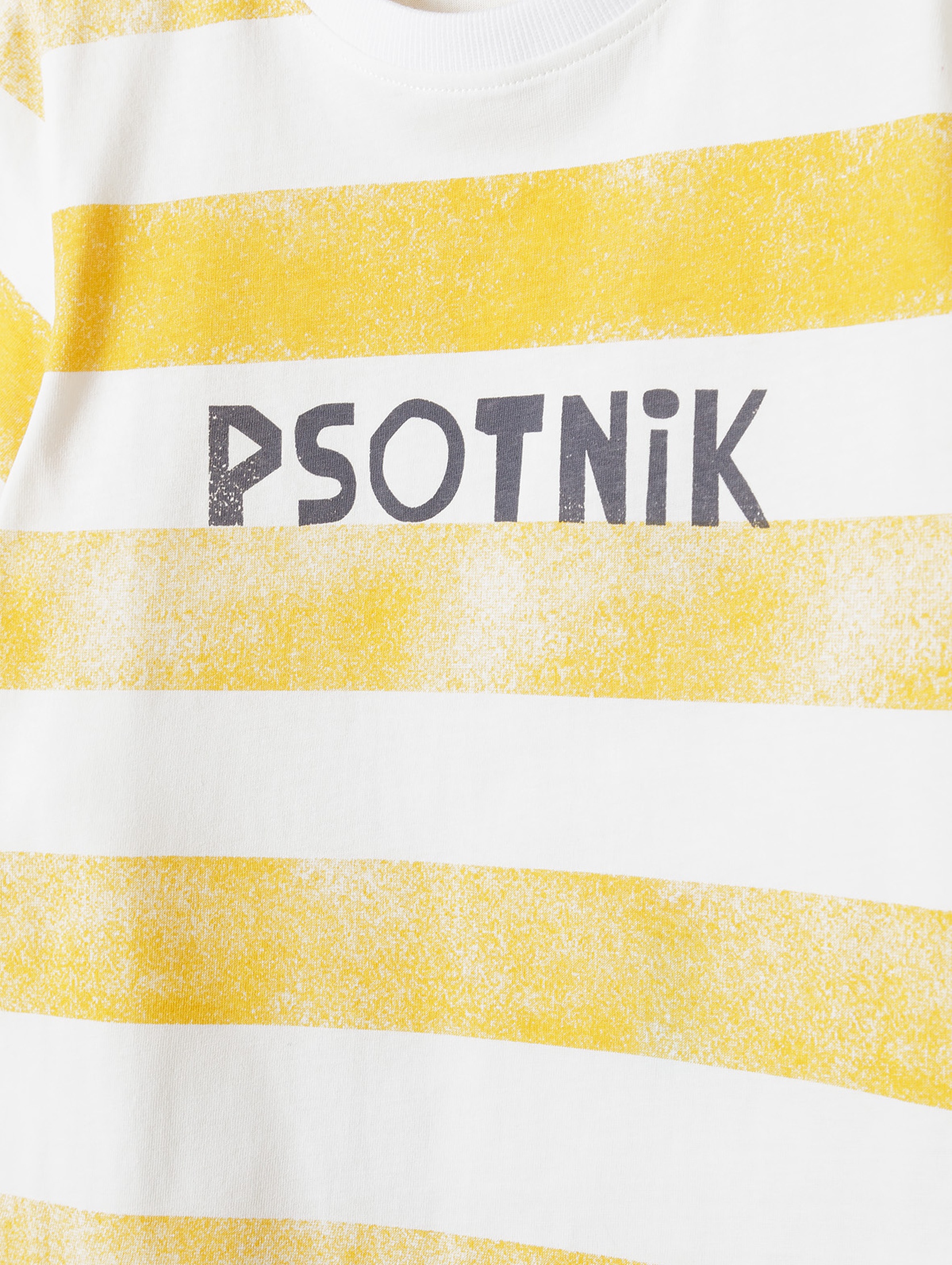 Biały t-shirt dla chłopca bawełniany w zółte paski - Psotnik