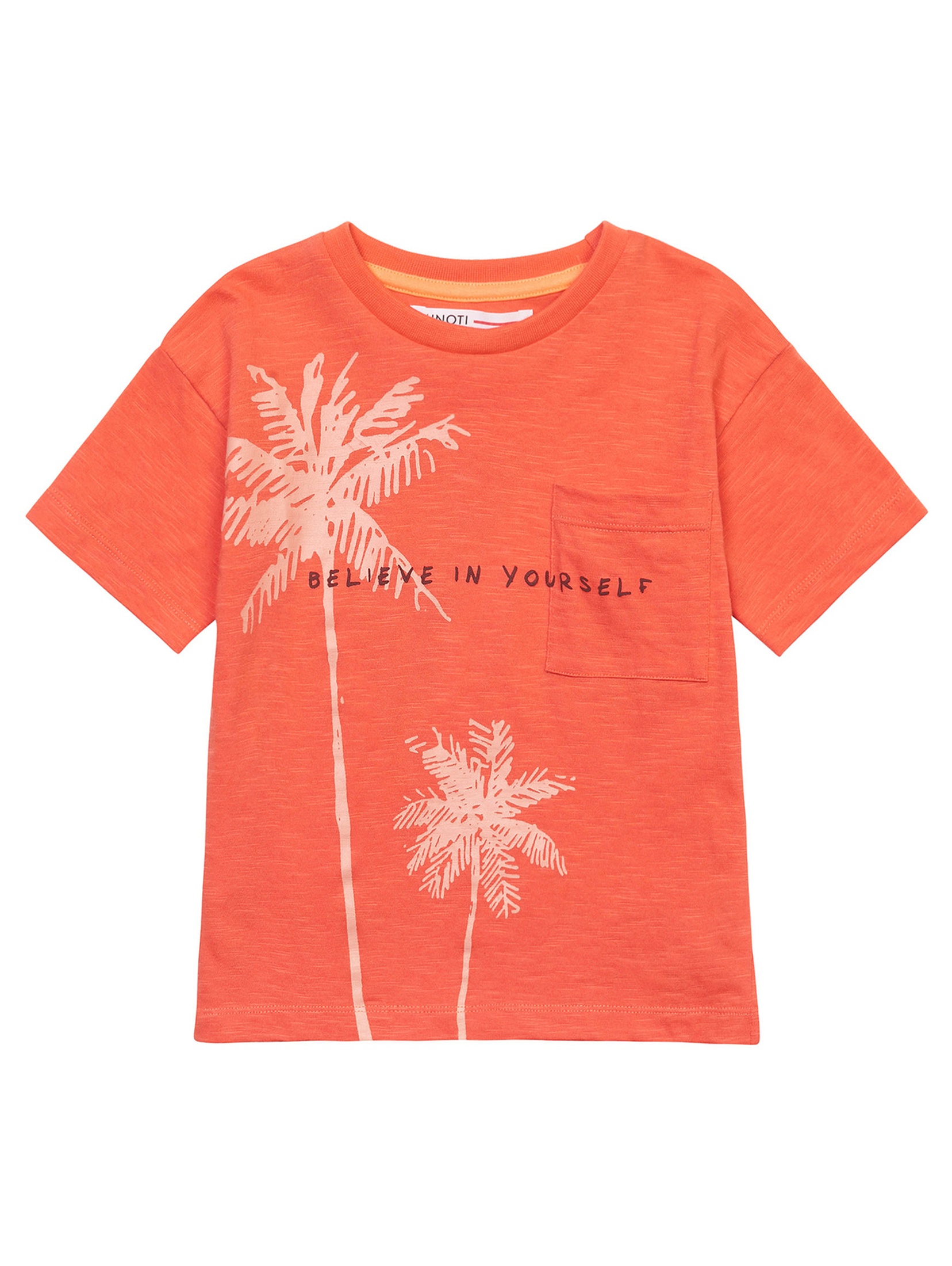 Pomarańczowy t-shirt z bawełny chłopięcy z palmami