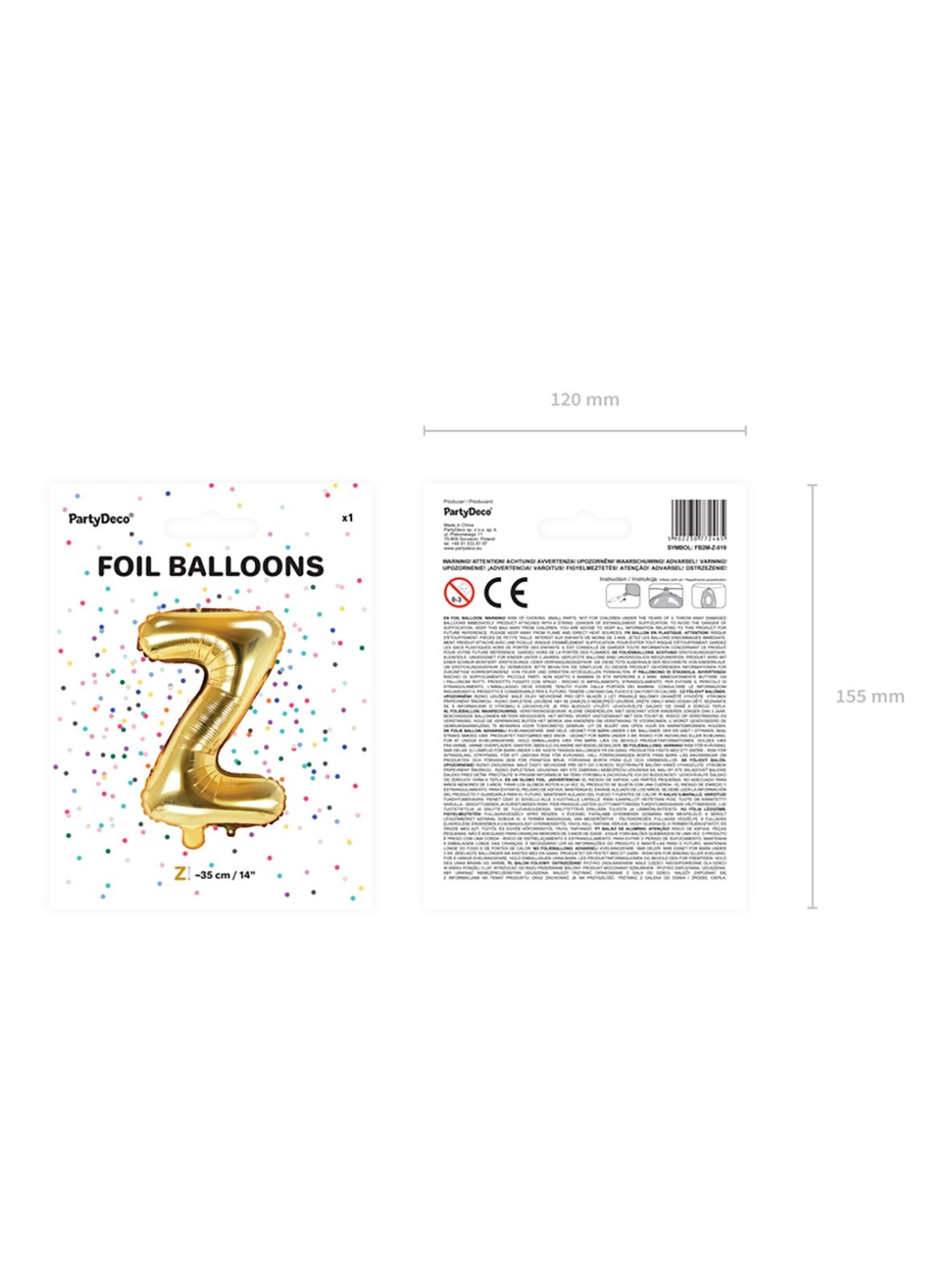 Balon foliowy Litera ''Z'' 35cm - złoty