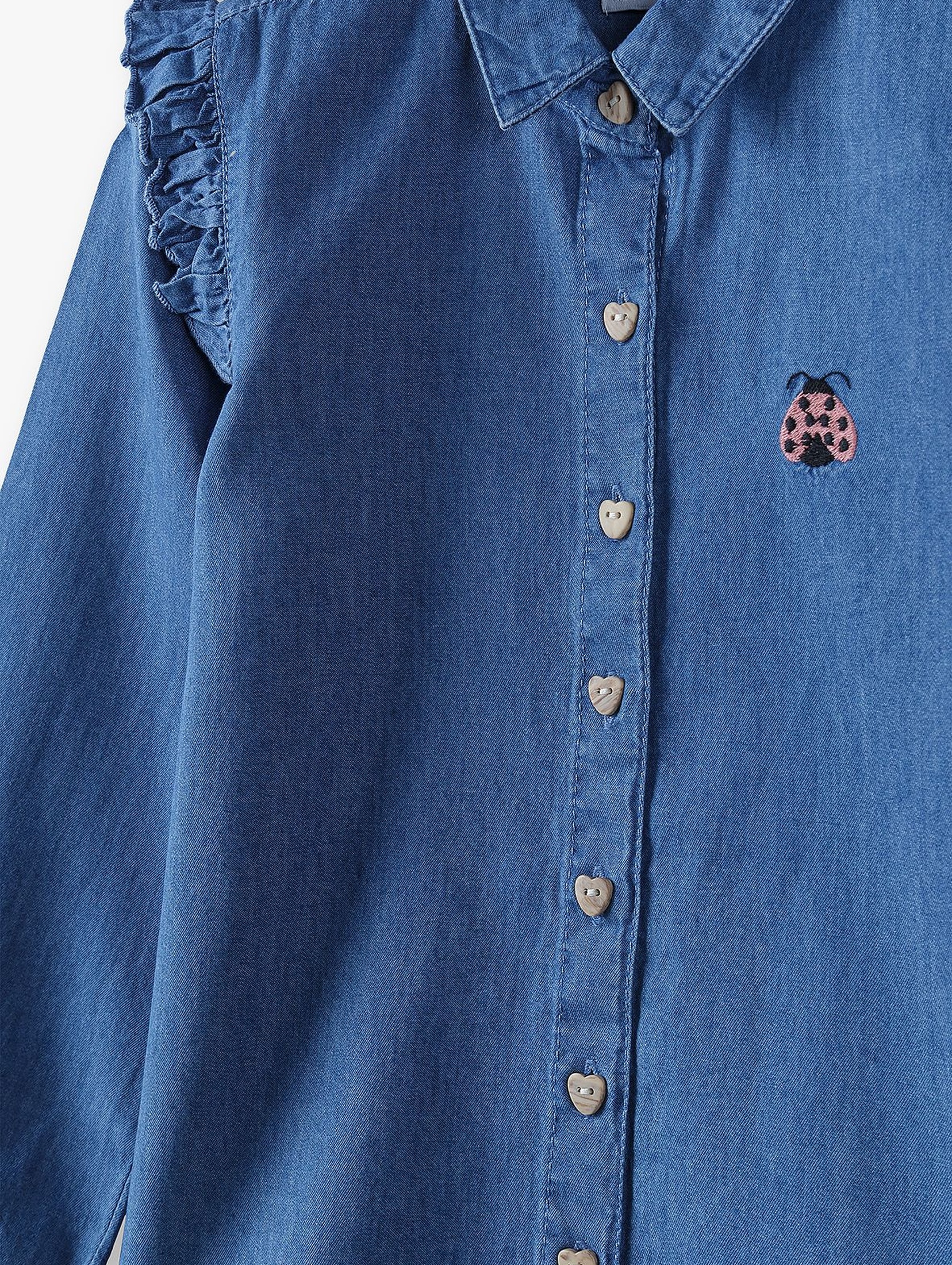 Bawełniana koszula dziewczęca z biedronką - niebieska