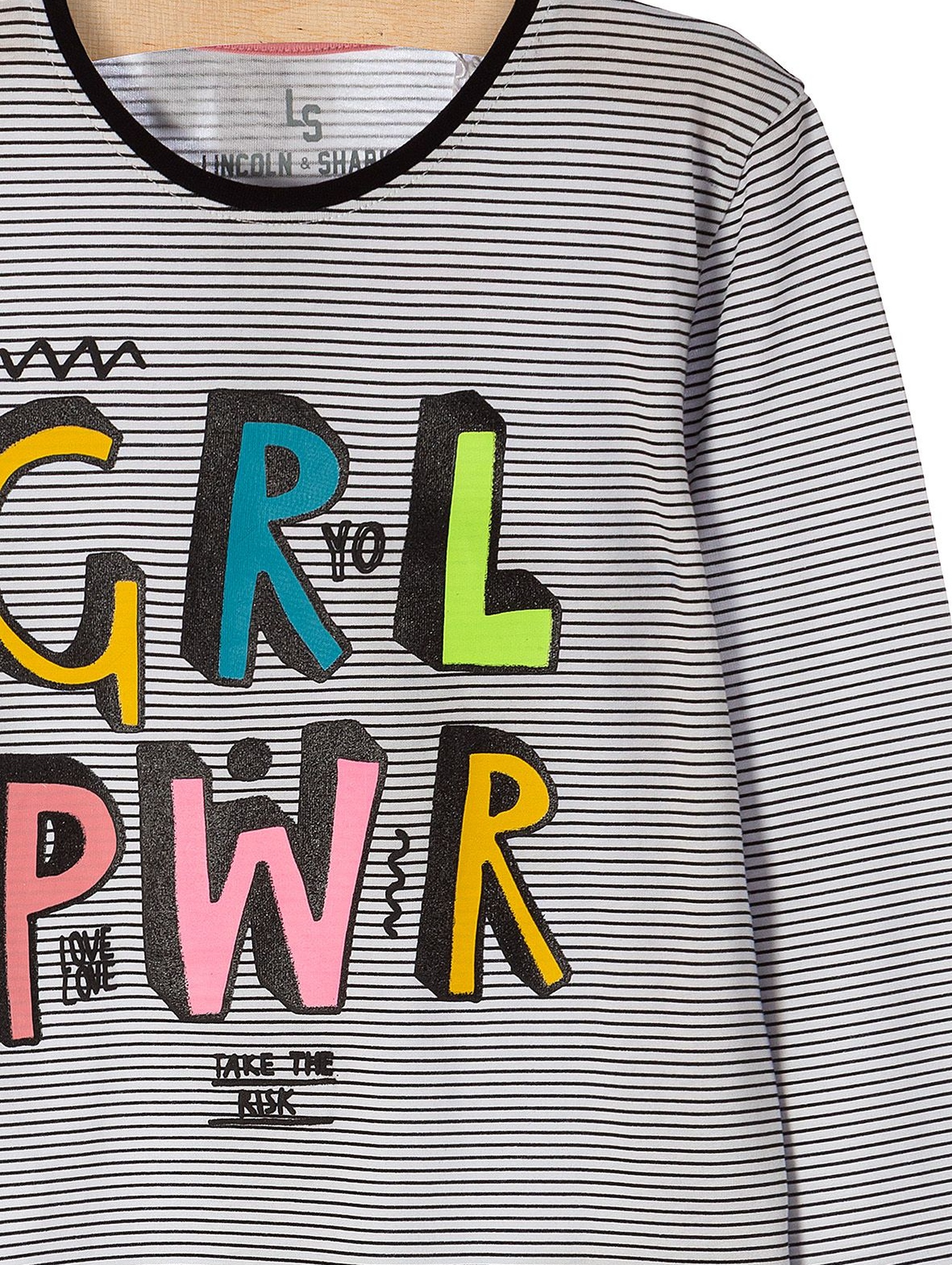 Bluzka dziewczęca w paski-kolorowy napis z przodu