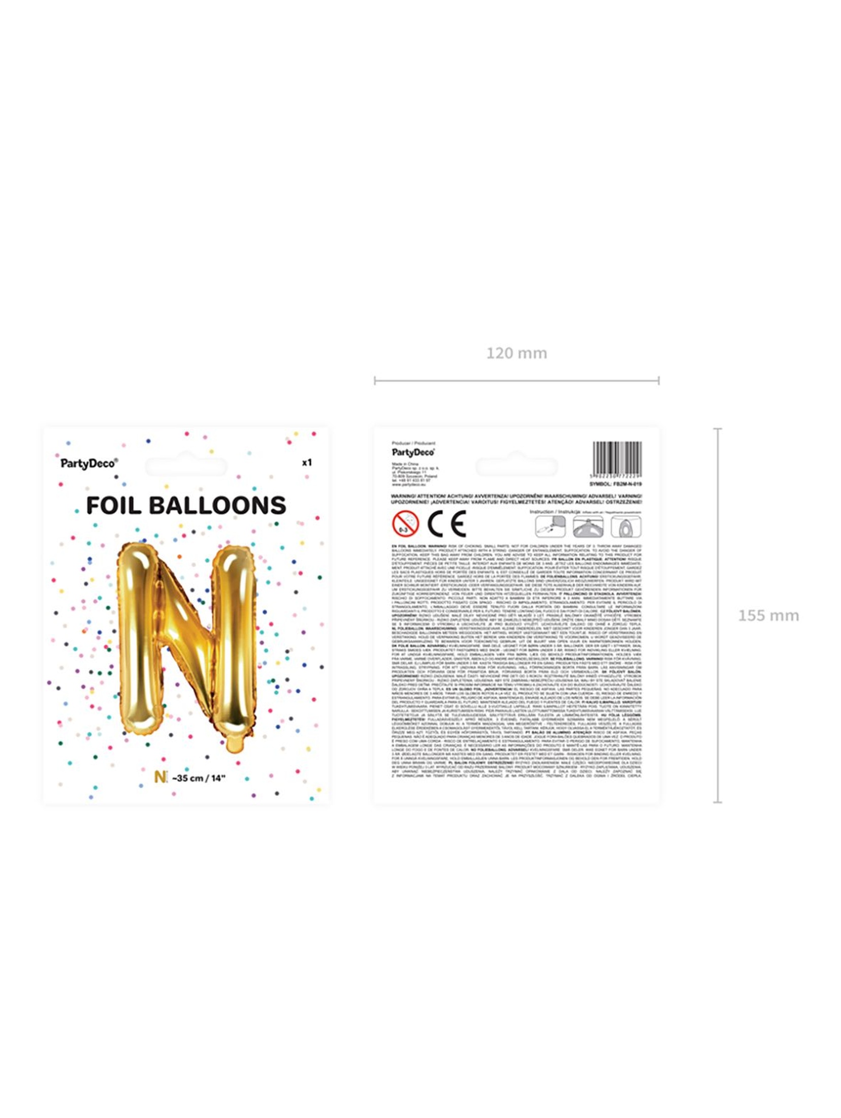 Balon foliowy Litera ''N'' 35cm - złoty