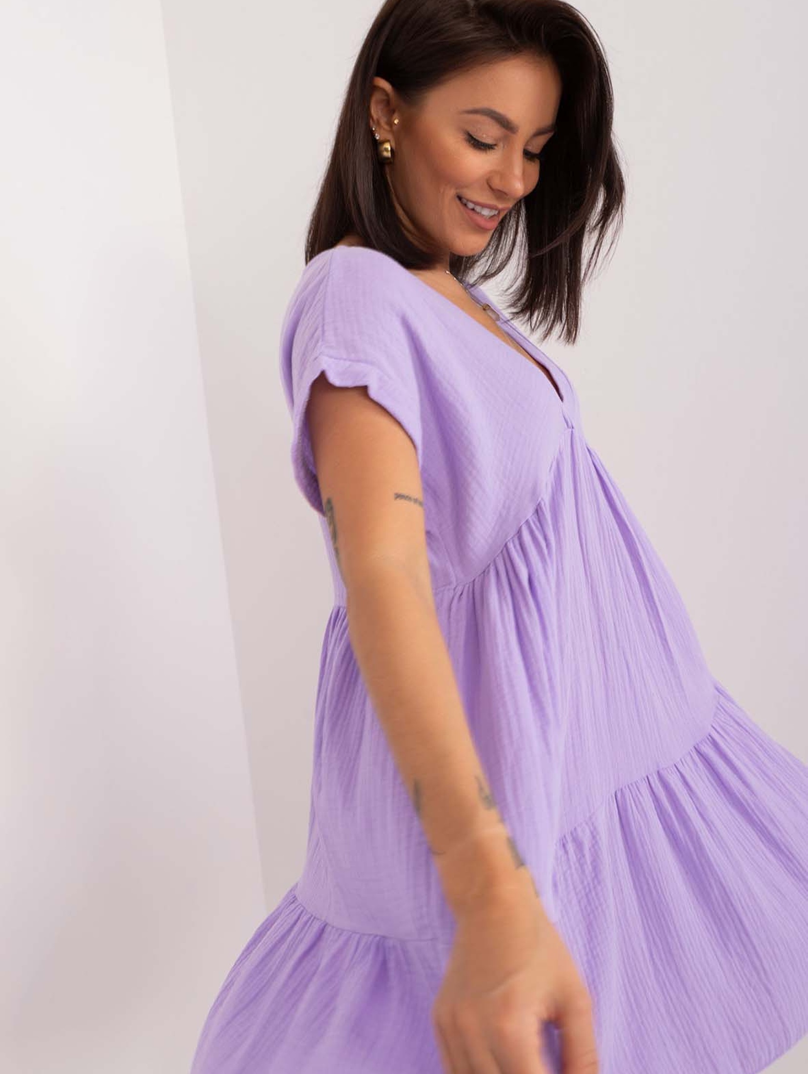 Luźna bawełniana sukienka damska - fioletowa