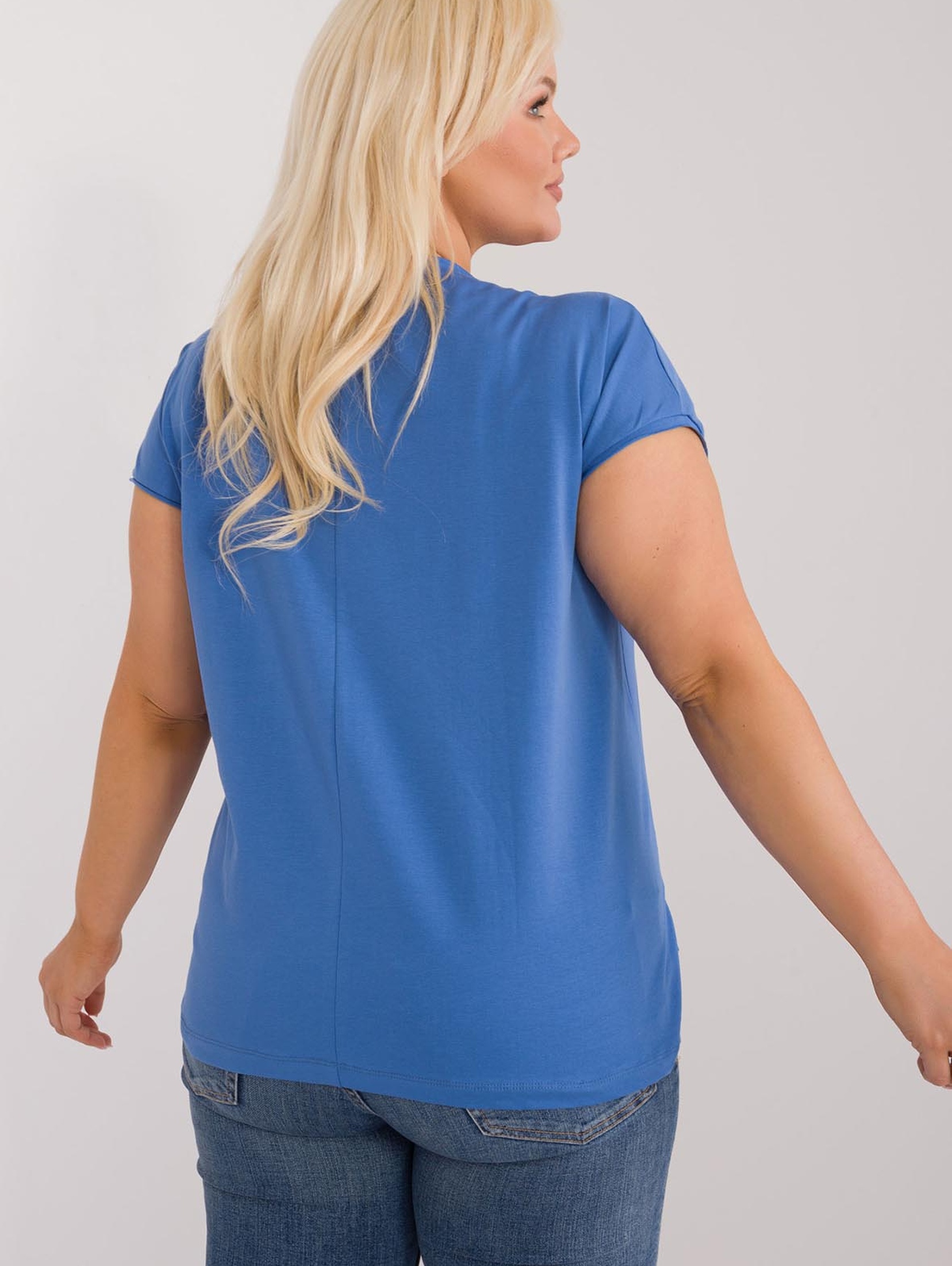 Bawełniana bluzka plus size z naszywką ciemno niebieska