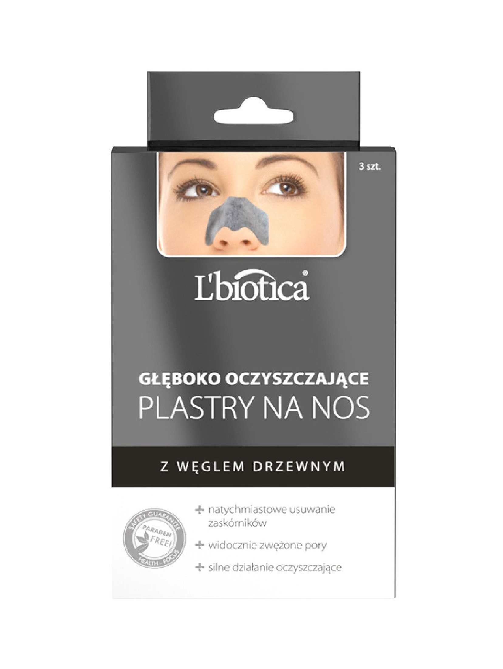 L'biotica oczyszczające plastry na nos z węglem drzewnym - 3szt