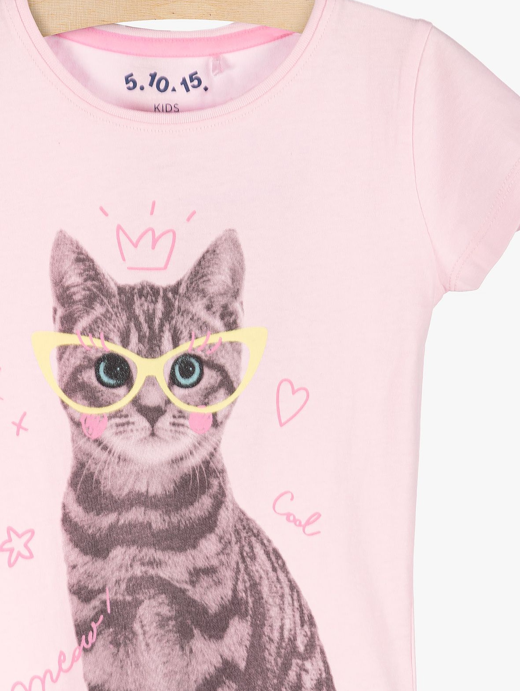 T-shirt dziewczęcy- różowy z kotem