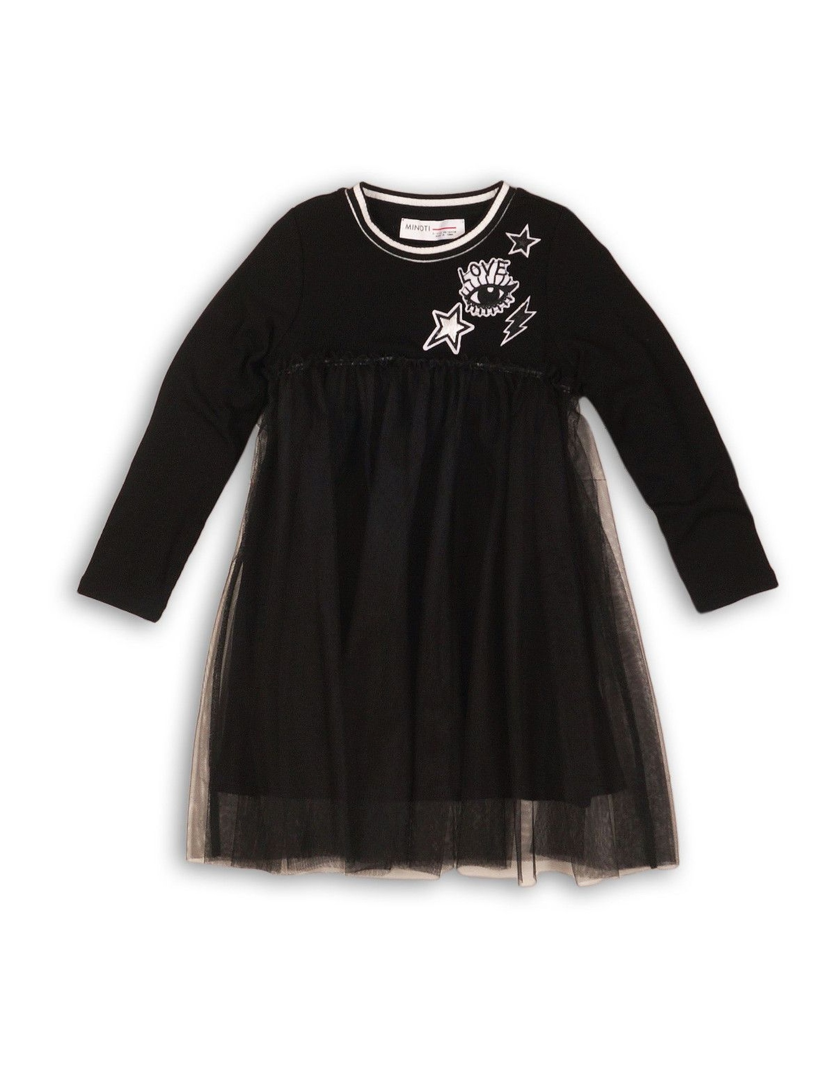Sukienka dziewczęca- czarna z tiulową falbanką