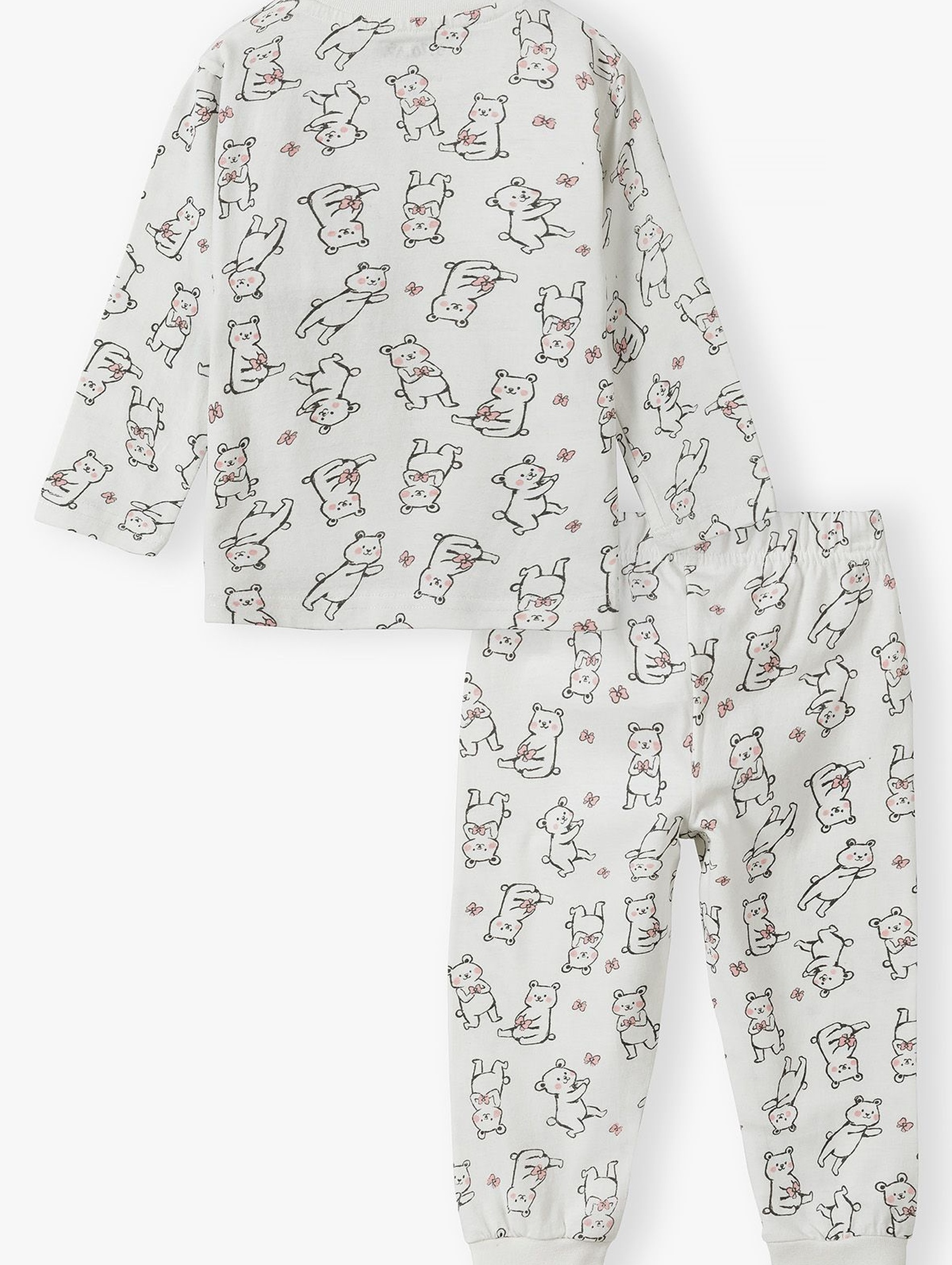 Dwuczęściowa piżama dla dziewczynki - bluzka z długim rękawem + długie spodnie w kotki - biała