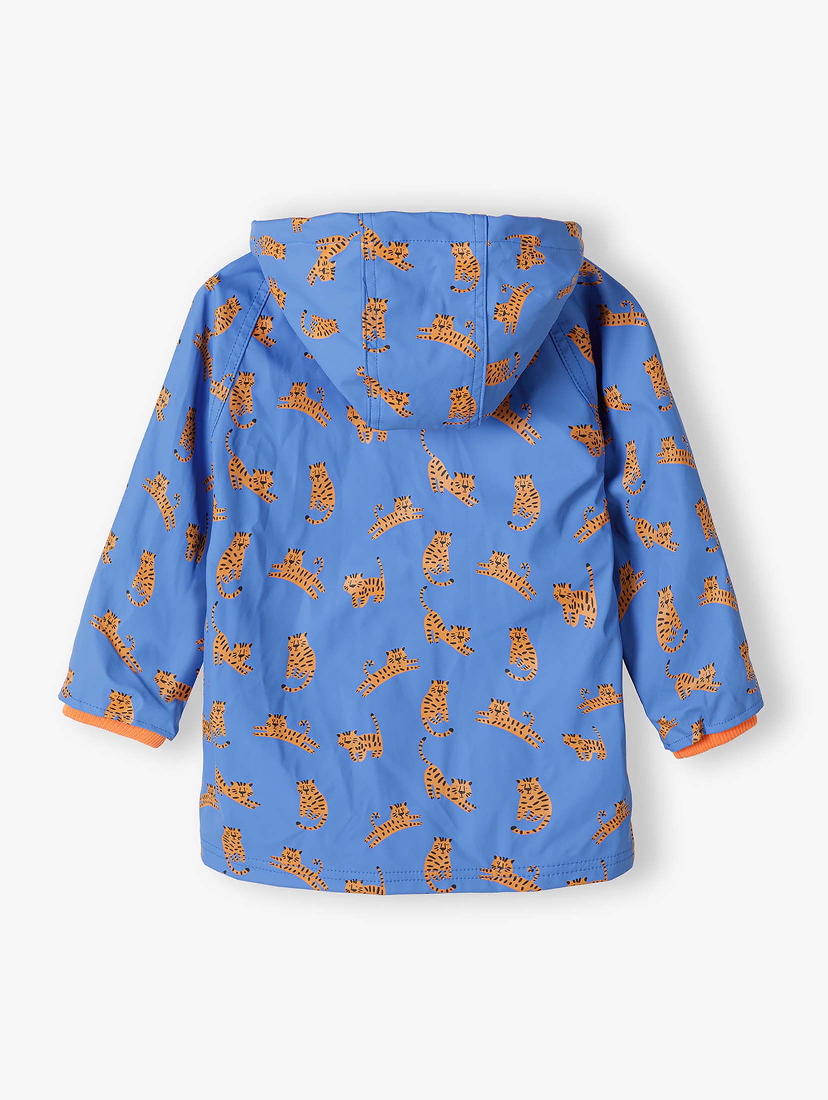 Chłopięca kurtka przeciwdeszczowa niebieska z tygrysami