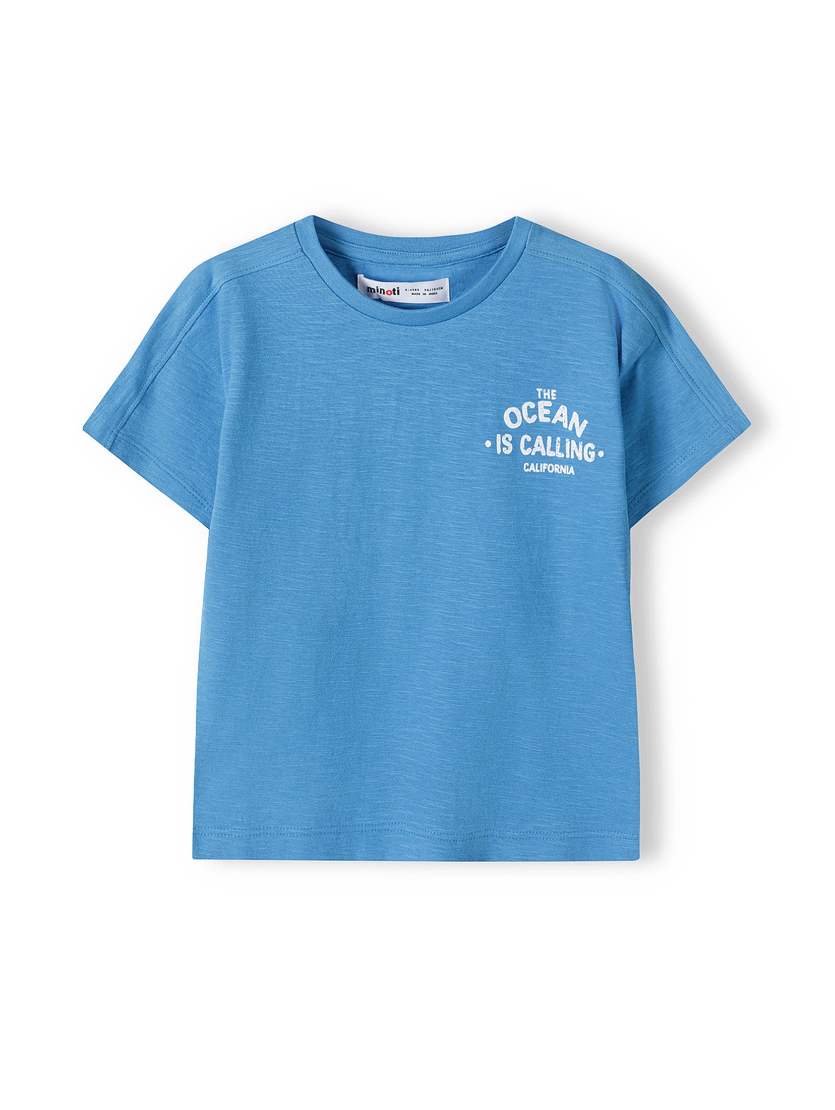 Niebieski t-shirt dla niemowlaka z bawełny z napisami
