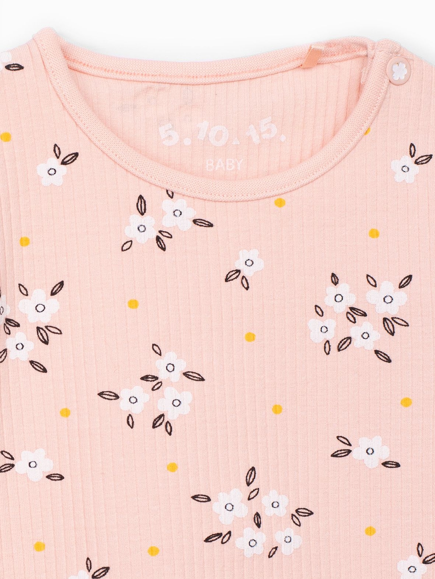 Bluzka niemowlęca prążkowana w kwiatki - różowa