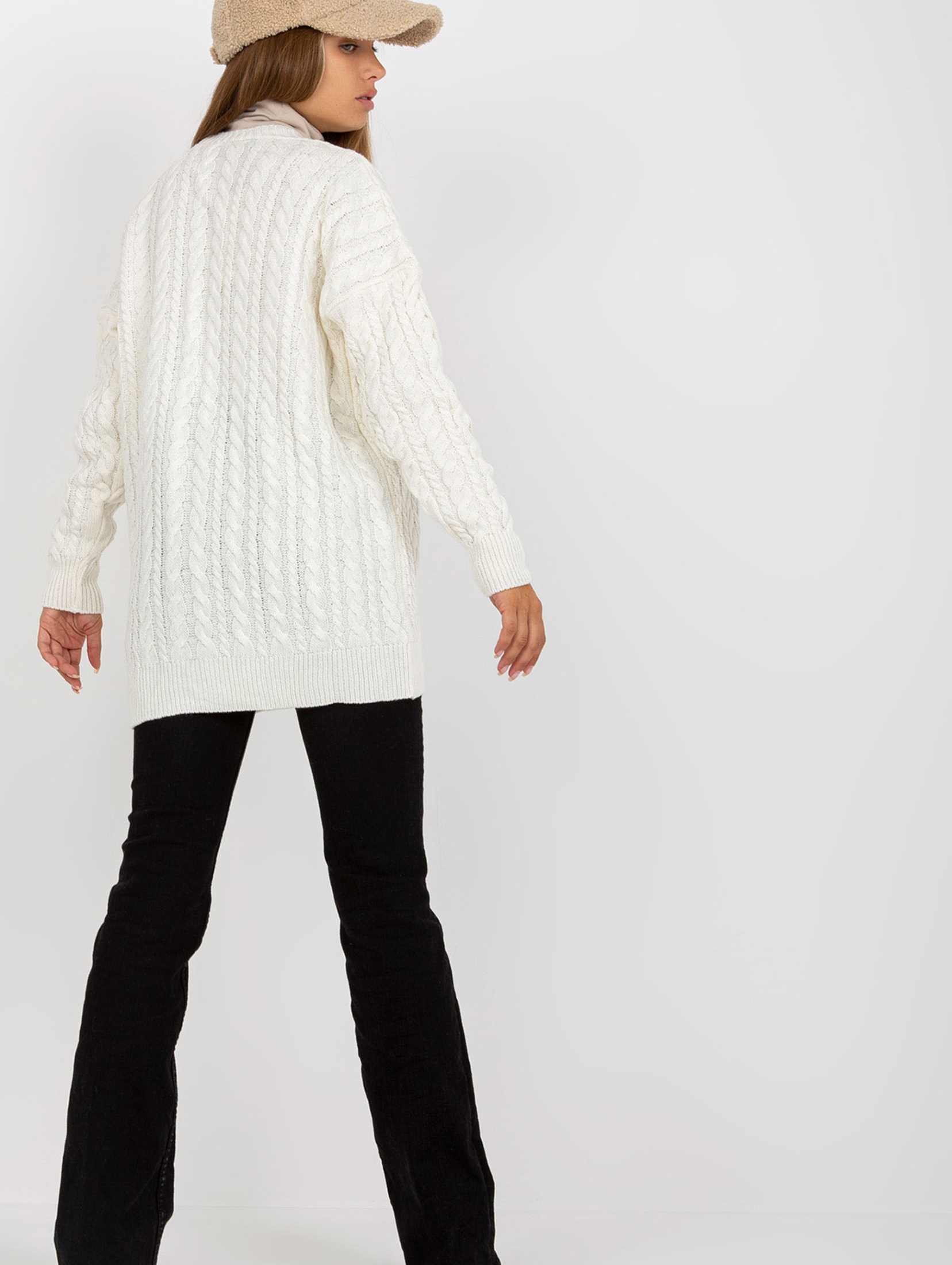 Ecru damski sweter rozpinany z guzikami RUE PARIS