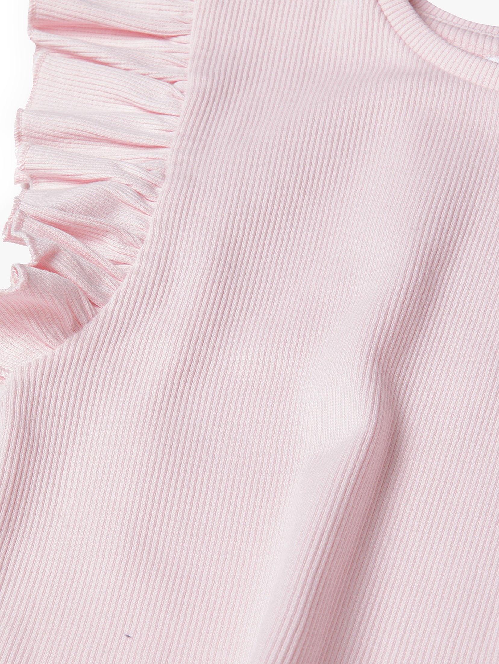 Niemowlęca bluzka z krótkim rękawem i falbanką- różowa