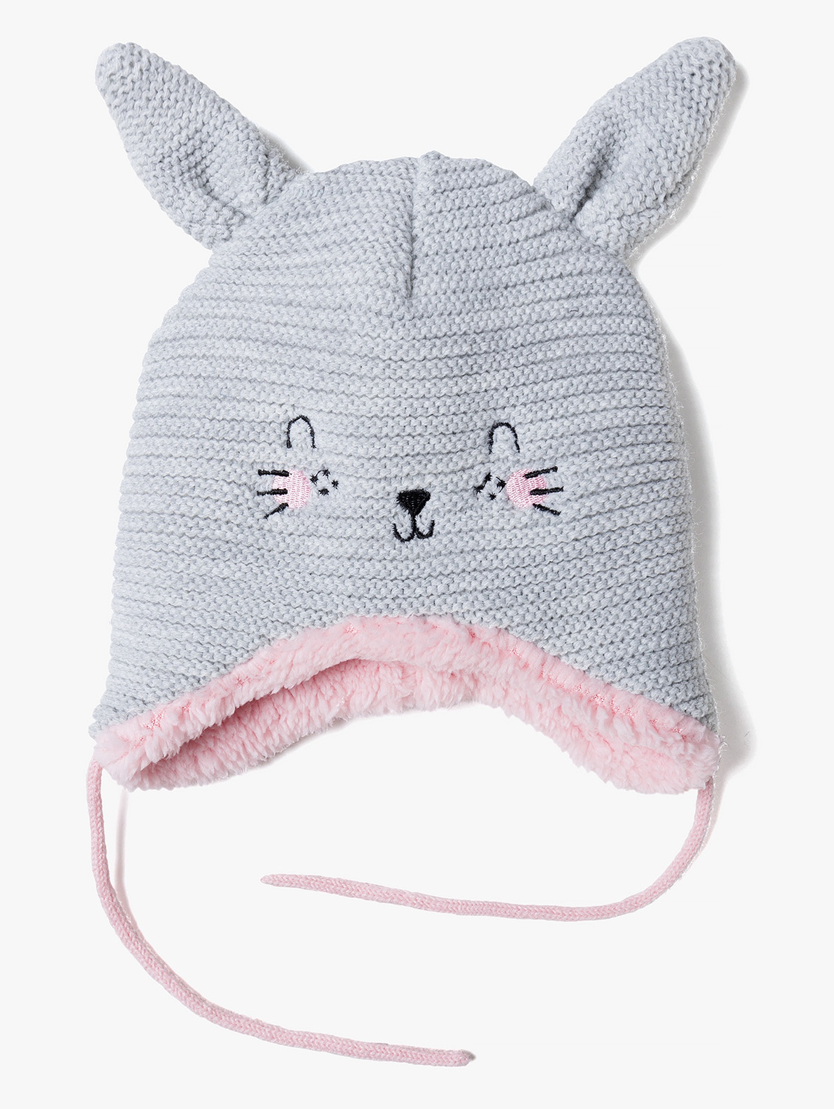 Ciepła zimowa czapka dla niemowlaka- szara z uszami