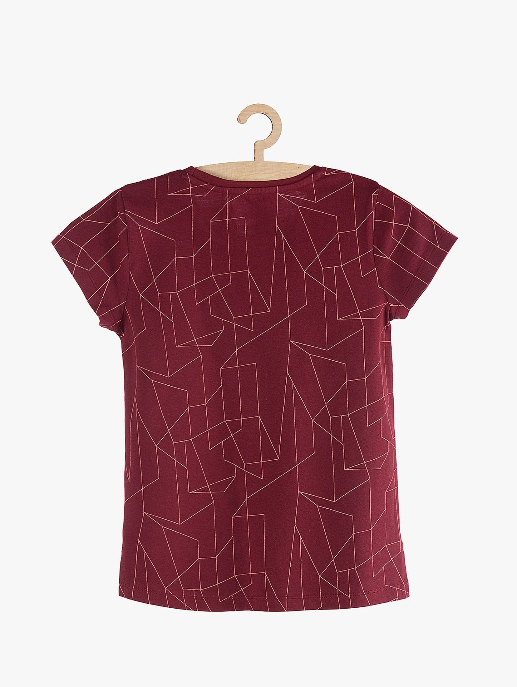 T-shirt dziewczęcy czerwony w geometryczne wzory