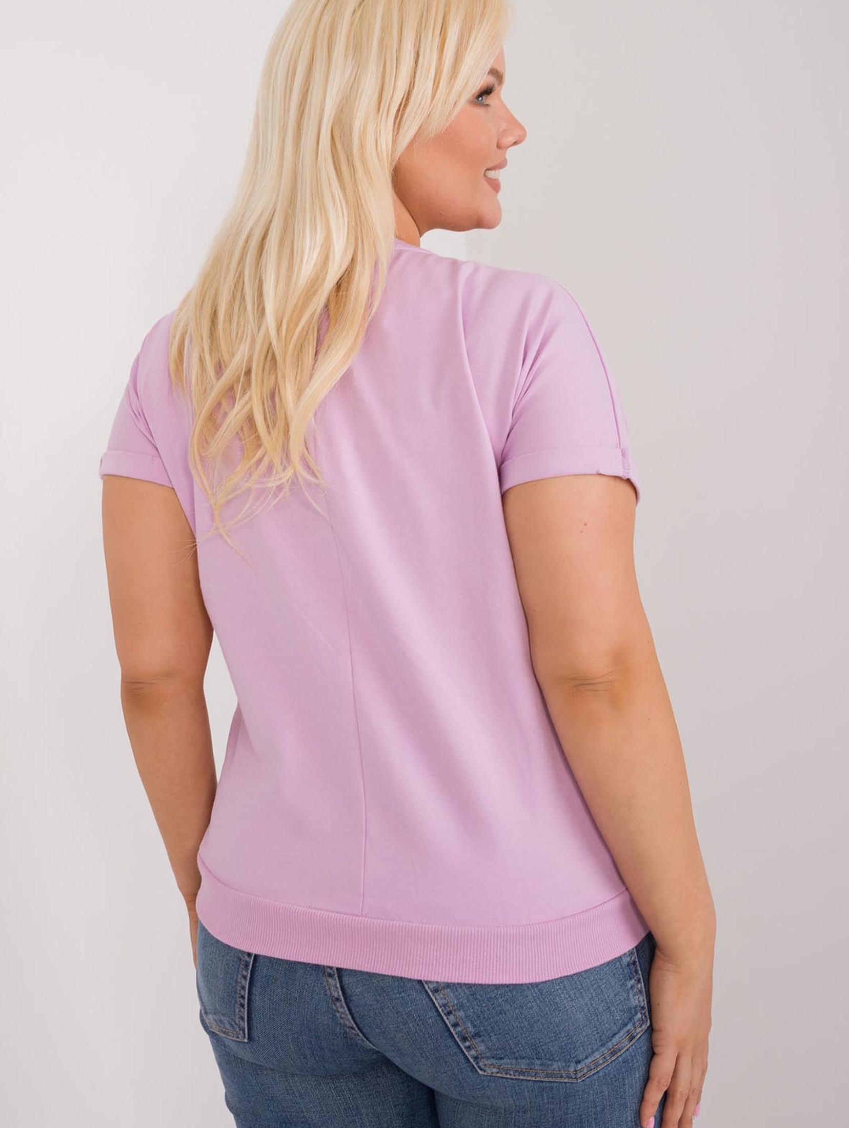 Bluzka plus size z krótkim rękawem jasno fioletowa