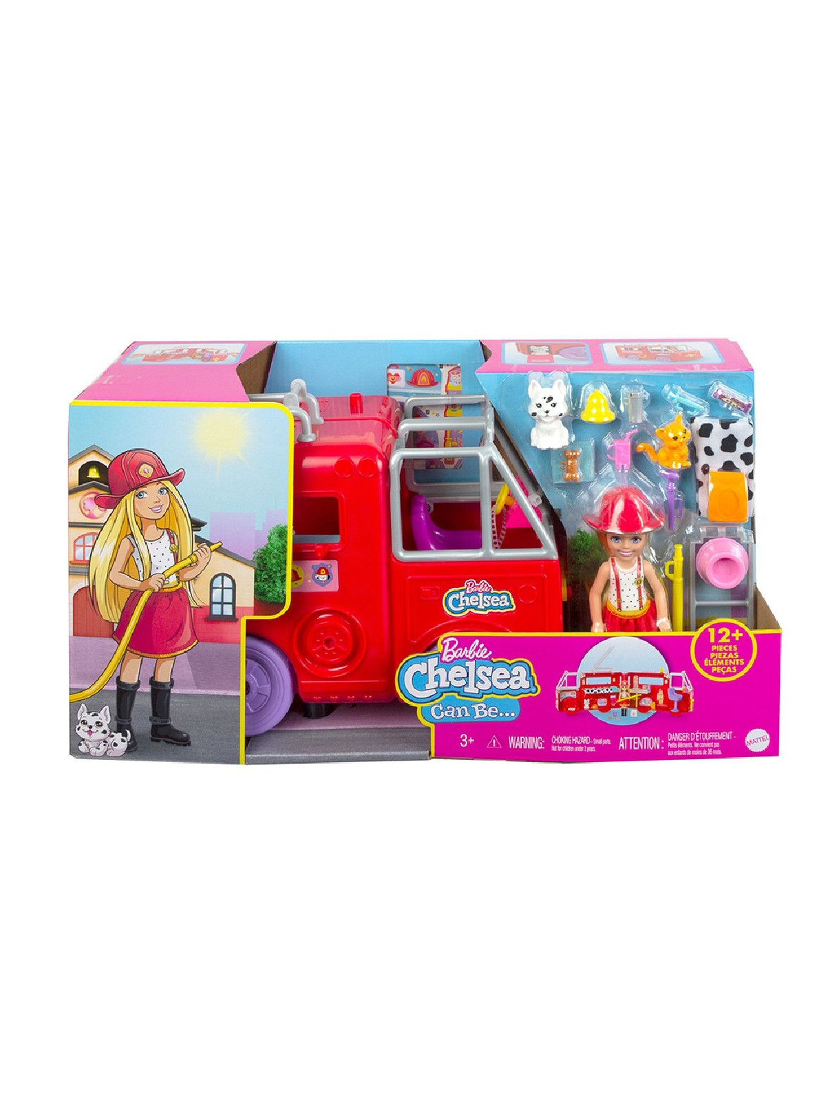 Zestaw + lalka Barbie- Chelsea i wóz strażacki 3+