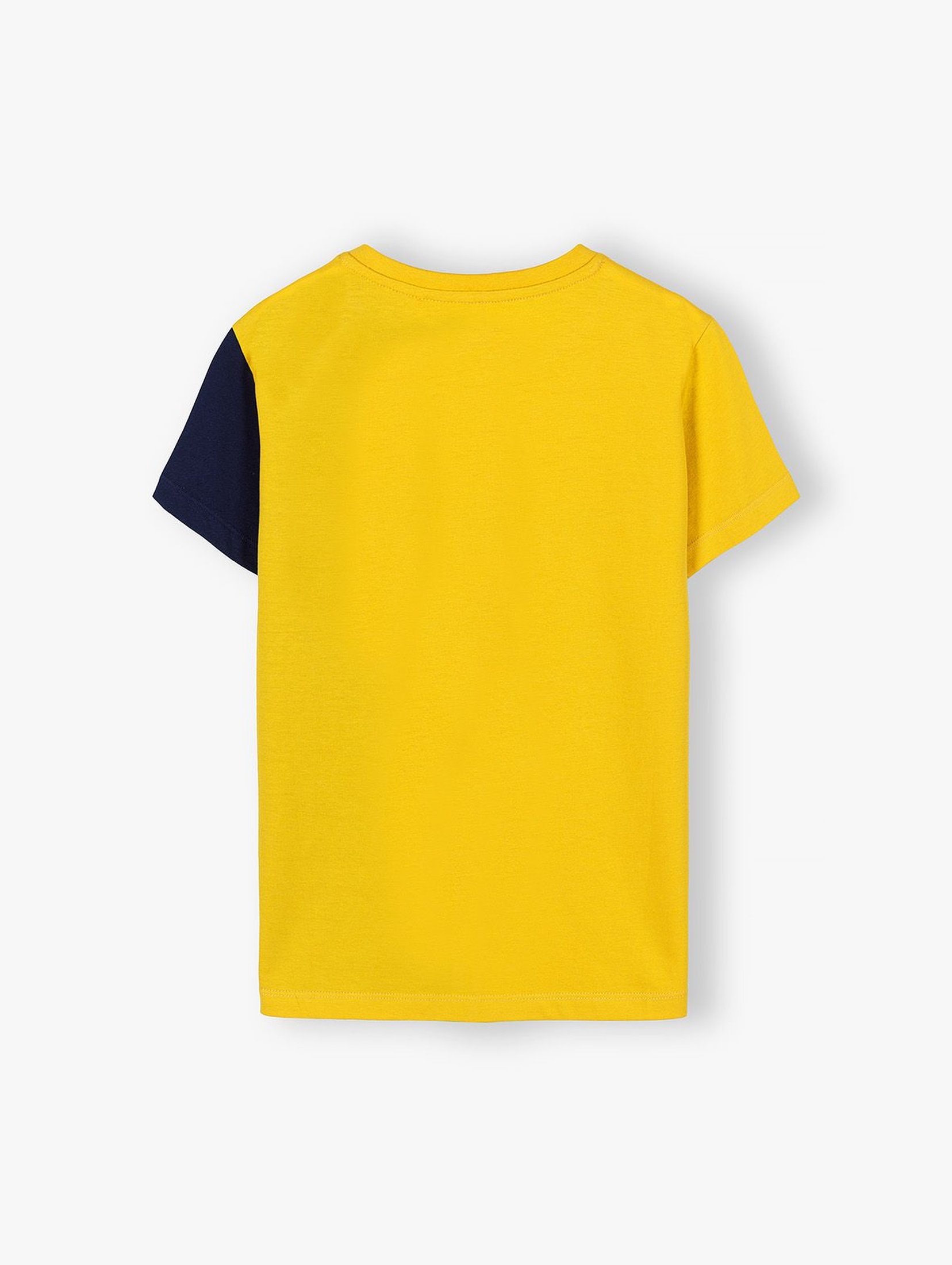 Bawełniany t-shirt chłopięcy żółto granatowy z nadrukiem