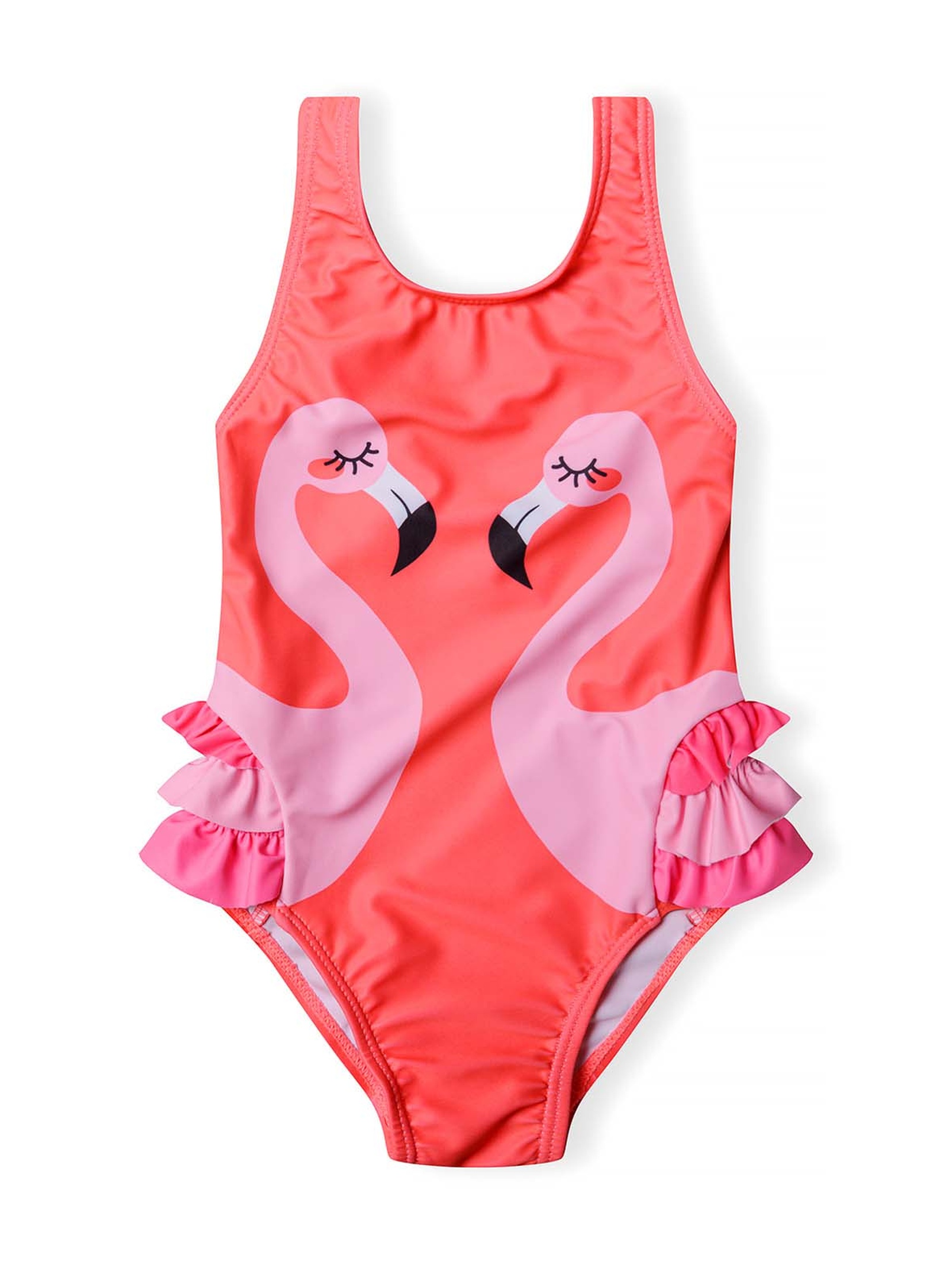 Jednoczęściowy kostium kąpielowy z falbankami i flamingami