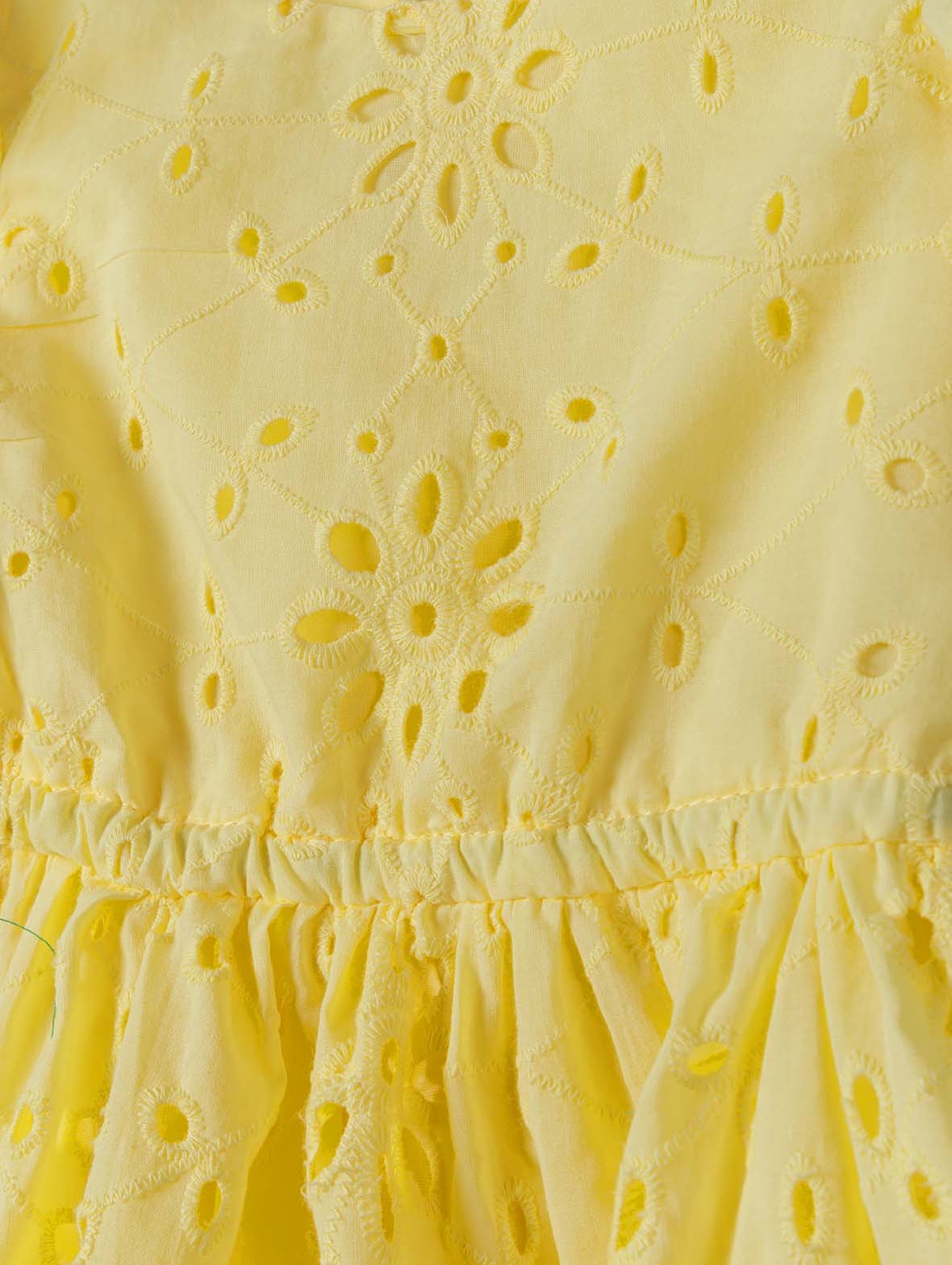 Letnia sukienka żółta z haftowanej tkaniny dla dziewczynki