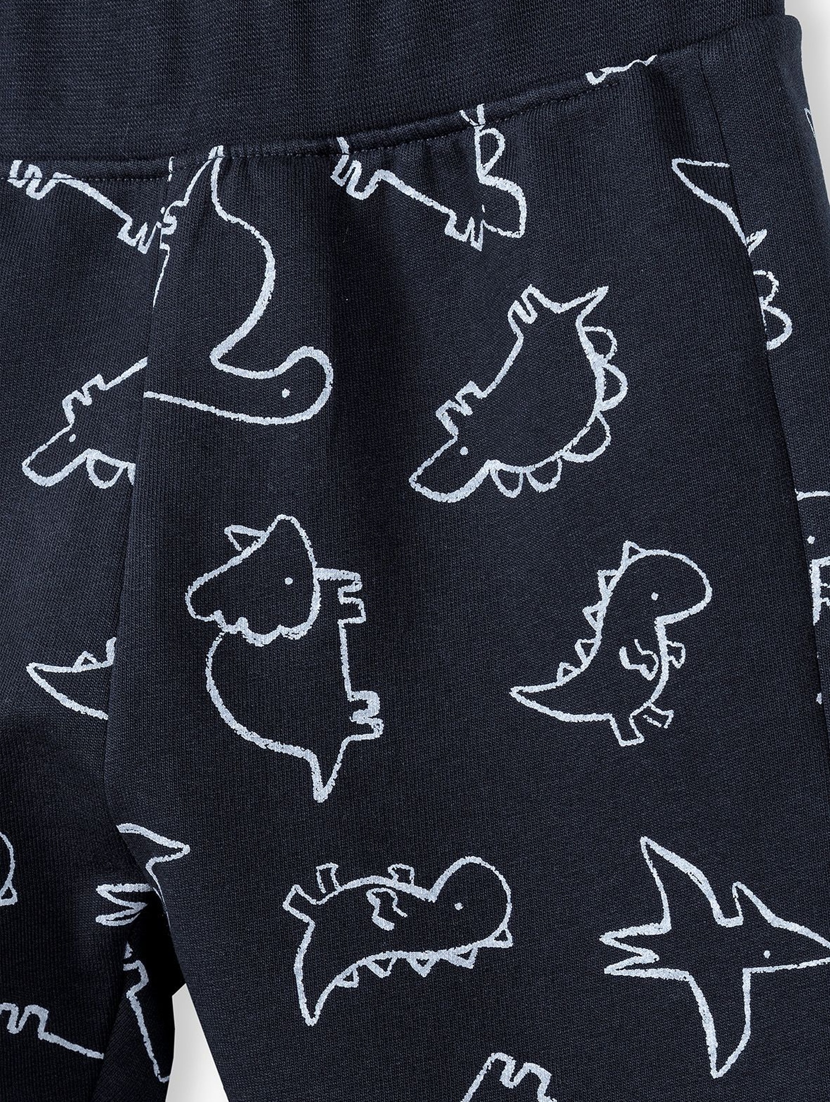 Bawełniane spodnie niemowlęce czarne w dinozaury