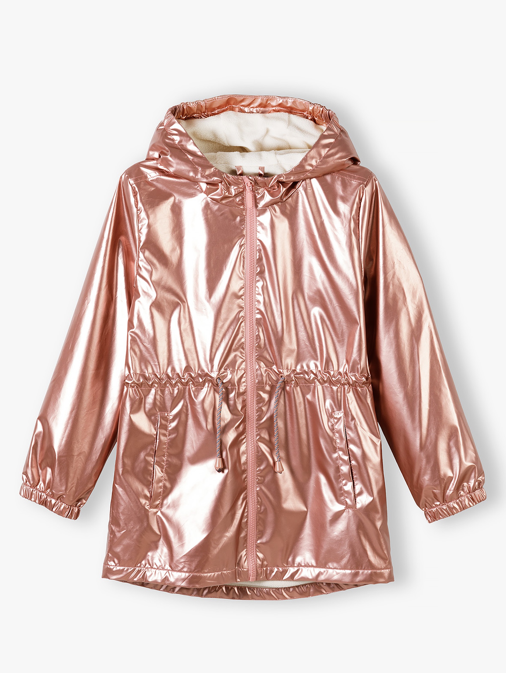 Metaliczna różowa kurtka przejściowa - parka dla dziewczynki