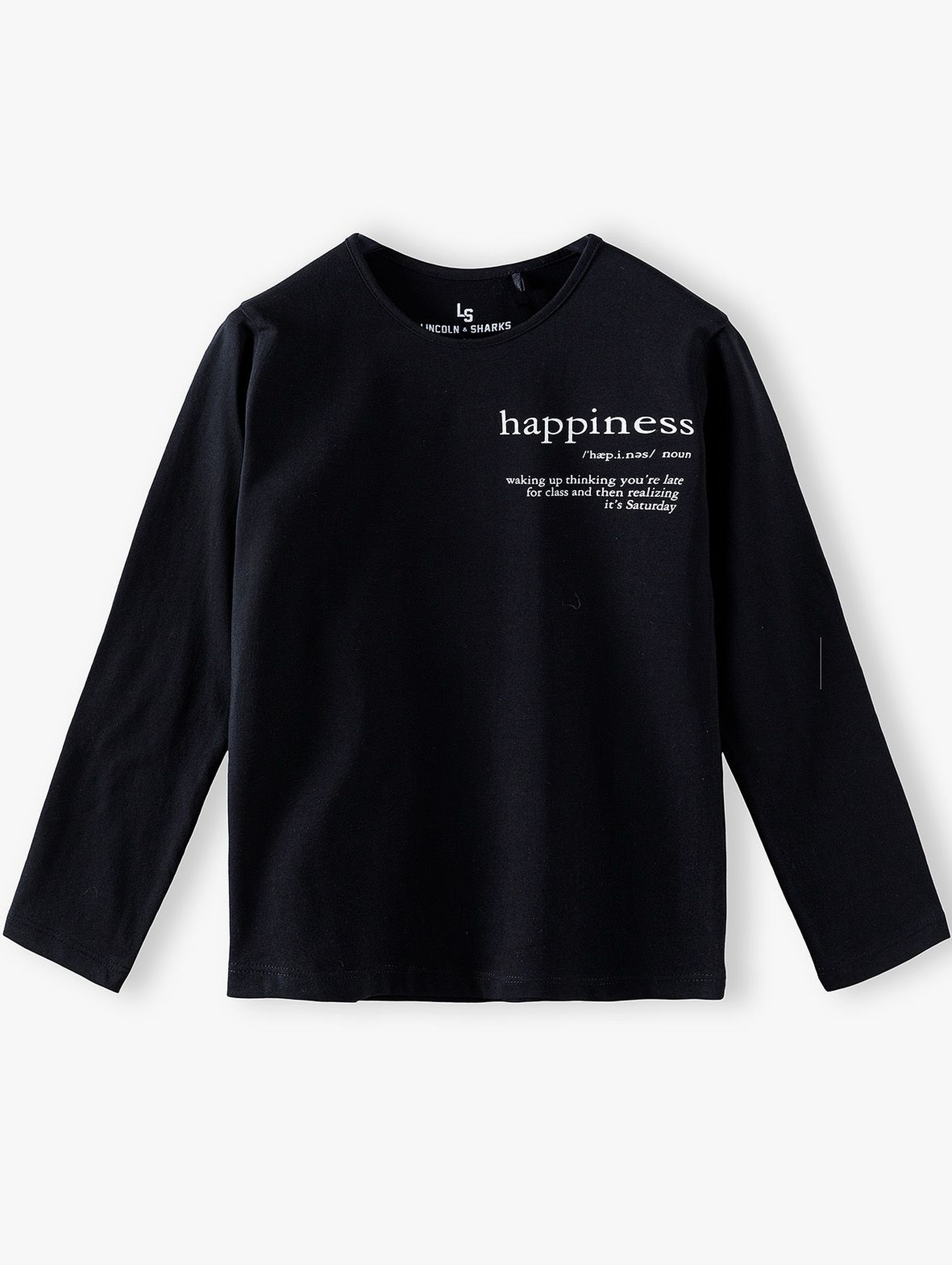 Bawełniana czarna bluzka z napisem Happiness