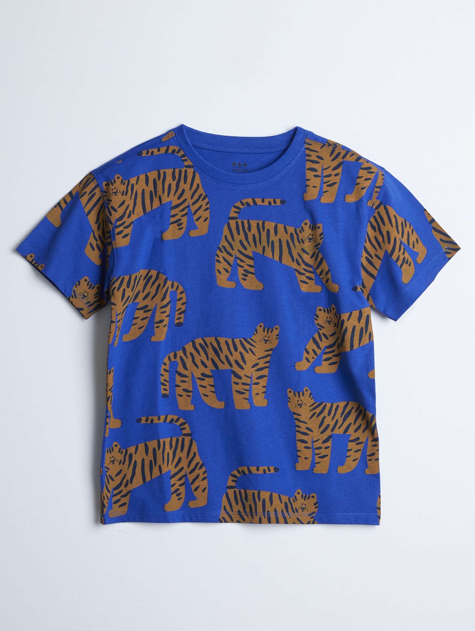Dzianinowy niebieski t-shirt z modnymi nadrukami - unisex - Limited Edition