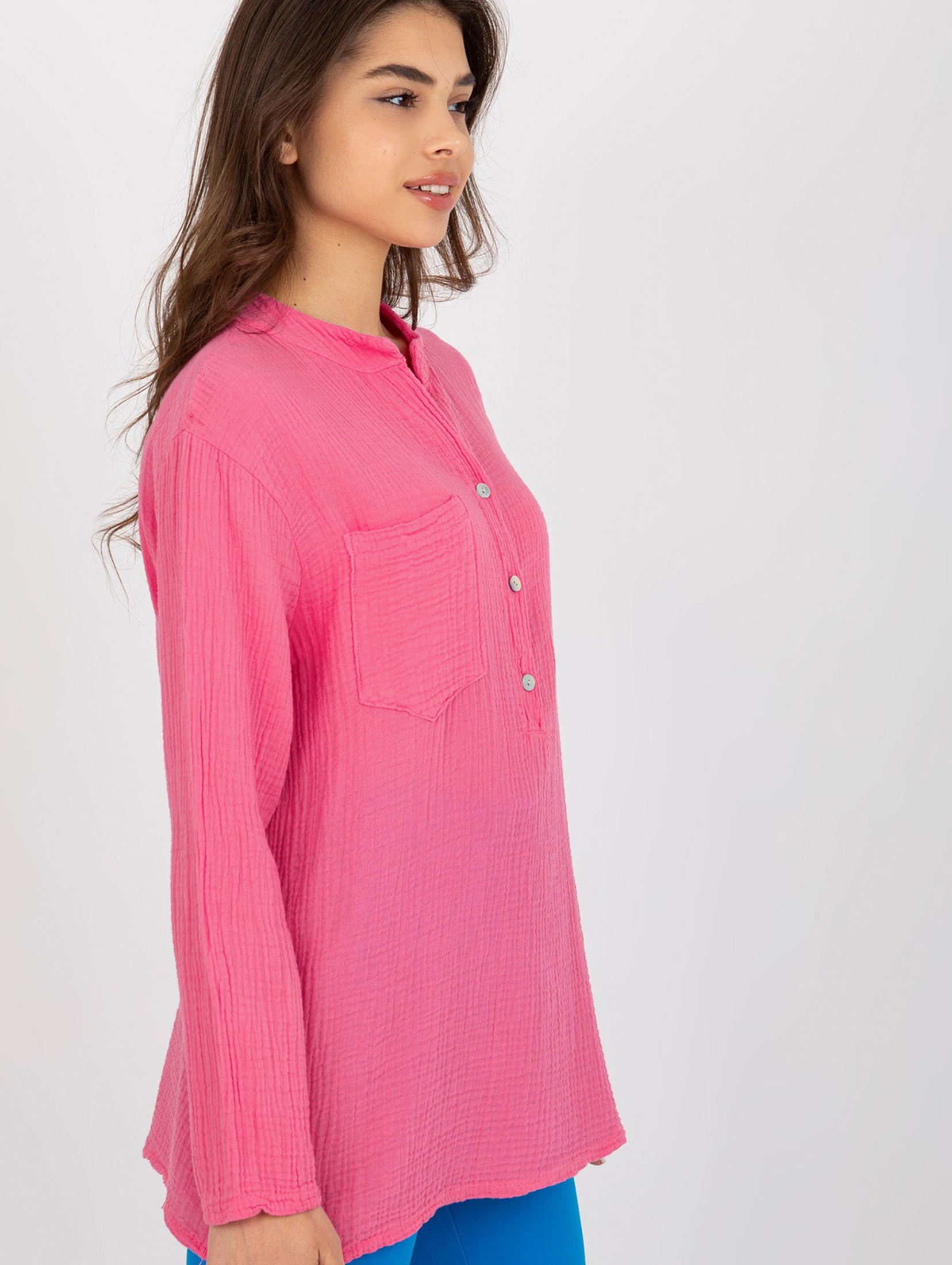 Różowa damska bluzka koszulowa z bawełny OCH BELLA