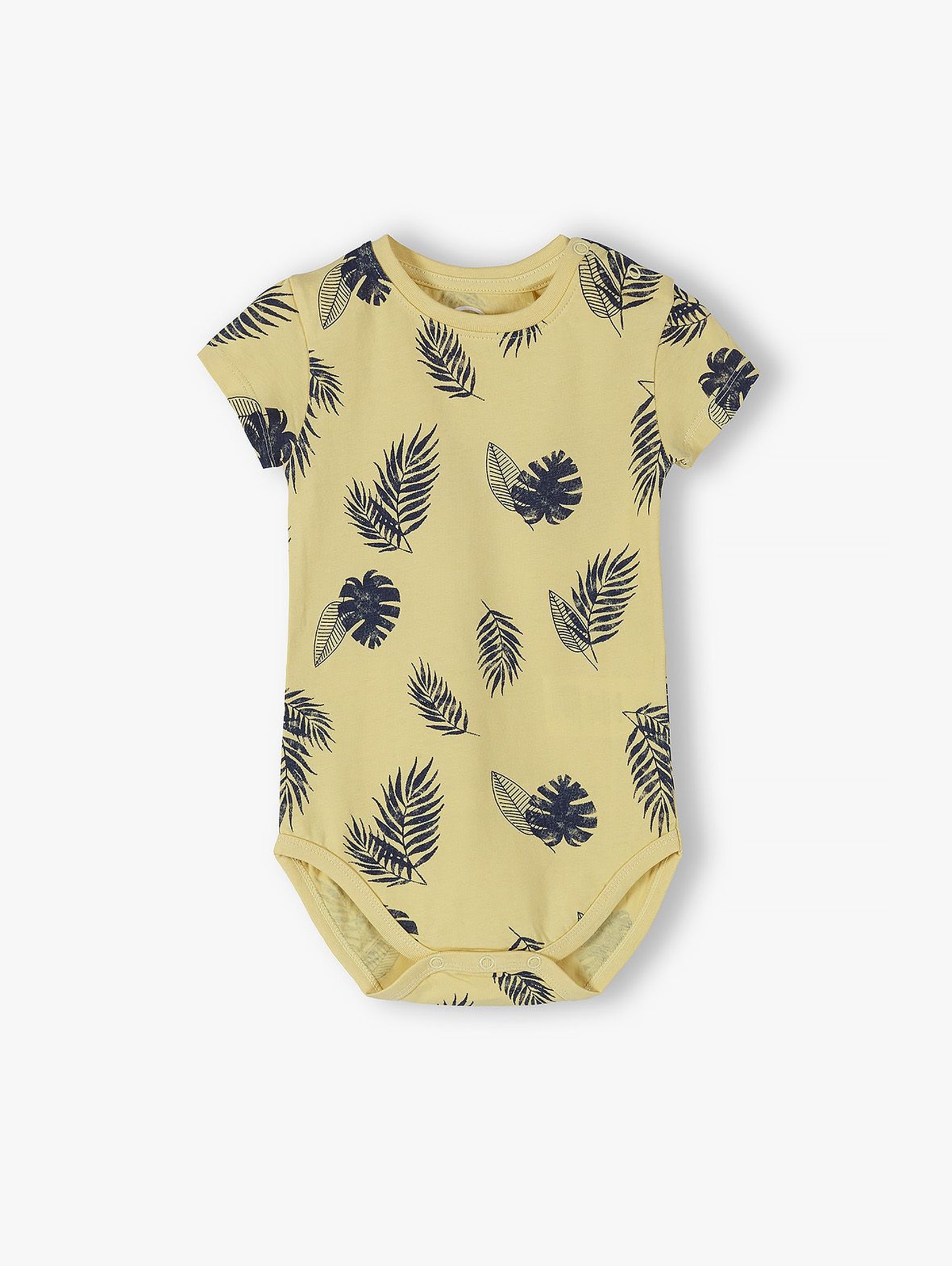 Bawełniane żółte body niemowlęce w liście- ubrania dla całej rodziny