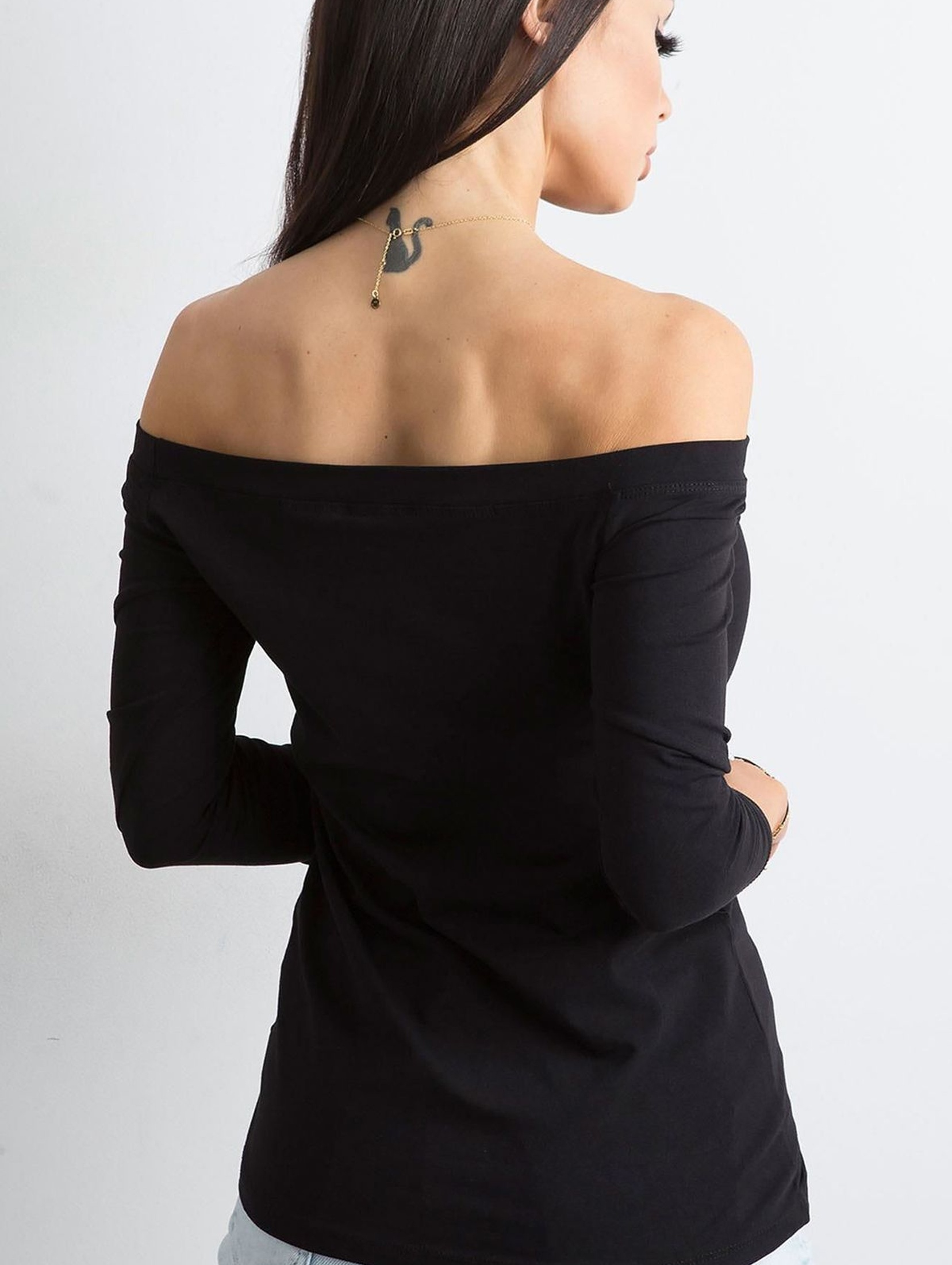 BASIC Bluzka damska z długim rękawem z odkrytymi ramionami - czarna
