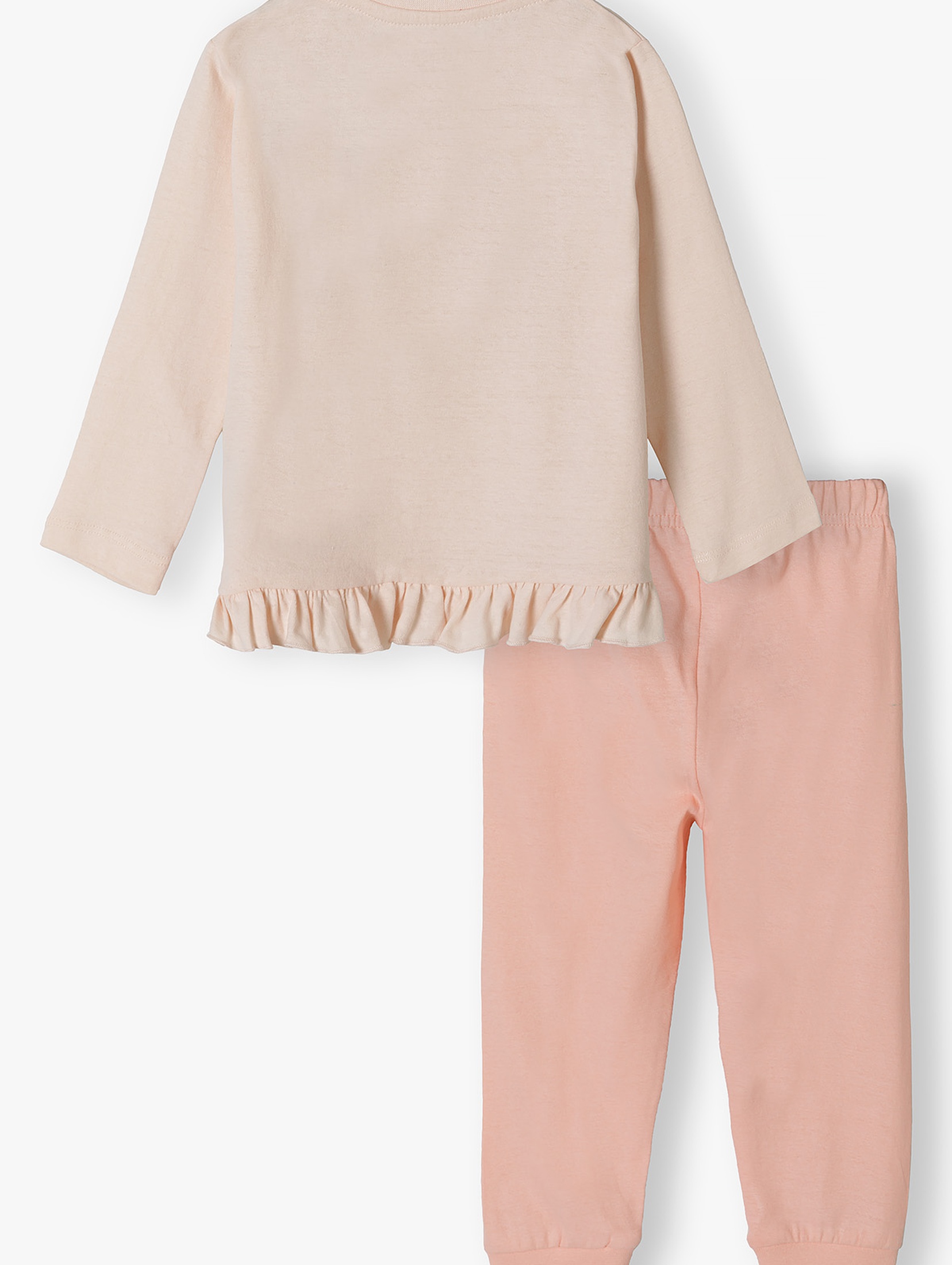 Dwuczęściowa piżama dla dziewczynki - bluzka z długim rękawem i nadrukiem konika + długie spodnie  - różowa