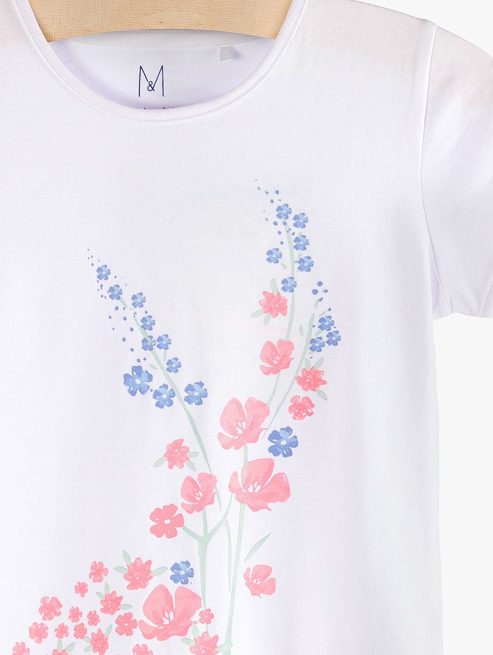 T-shirt dziewczęcy biały z kwiatami
