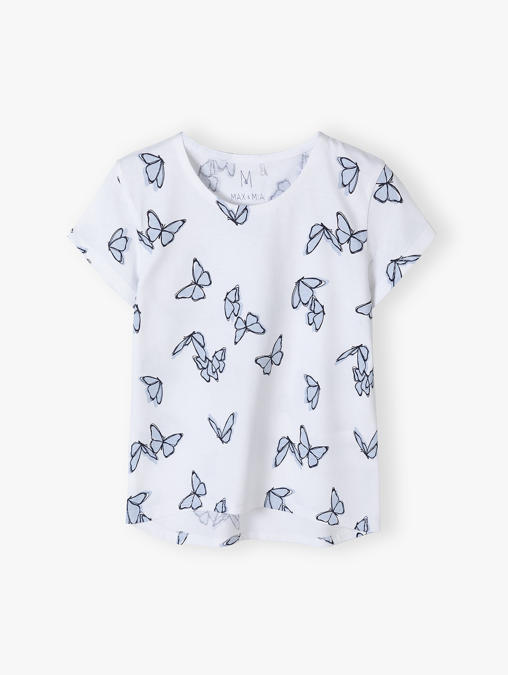 Bawełniany t-shirt dla dziewczynki biały w motyle