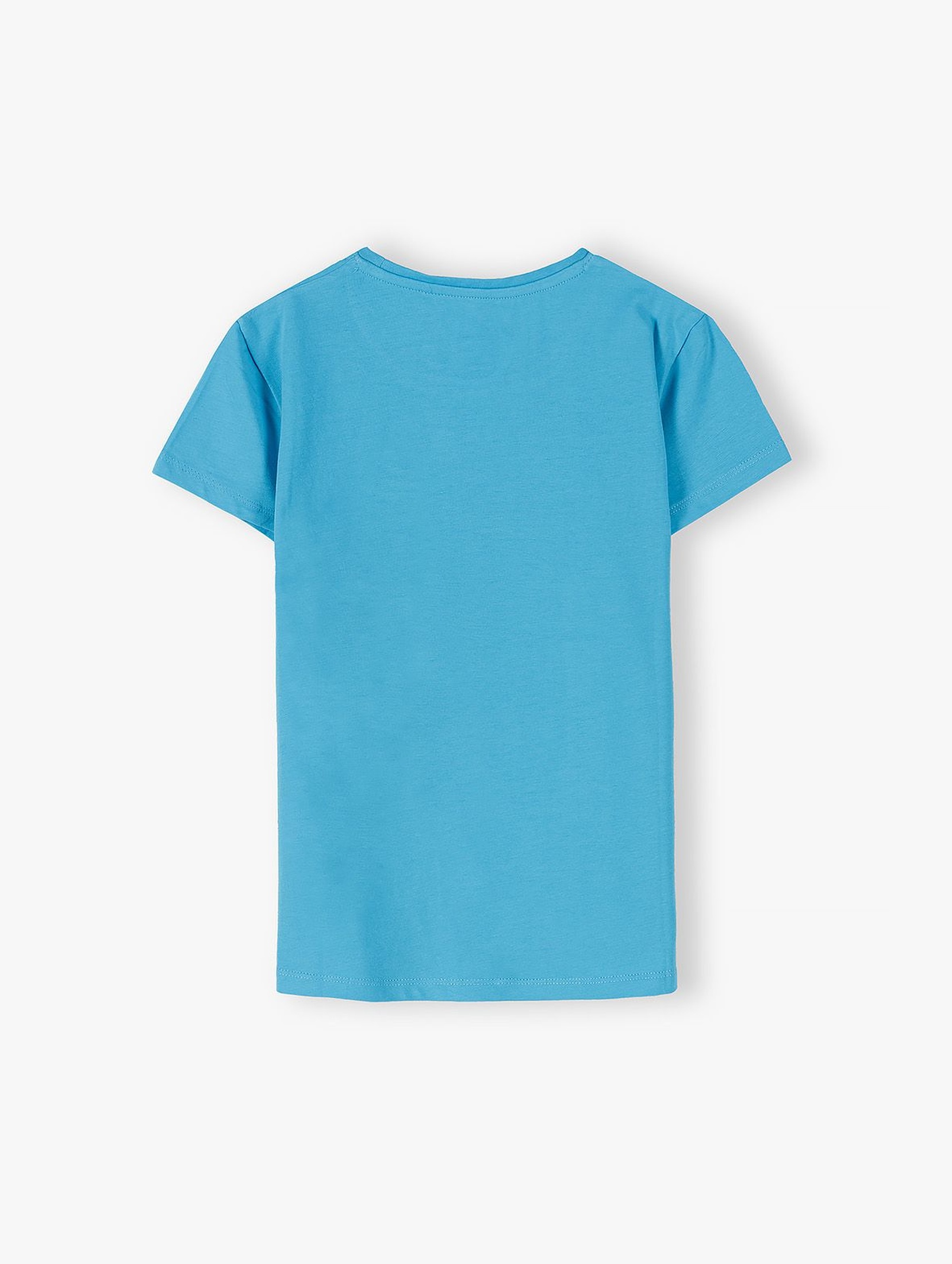 Niebieski T-shirt dziewczęcy z napisem Podróżniczka