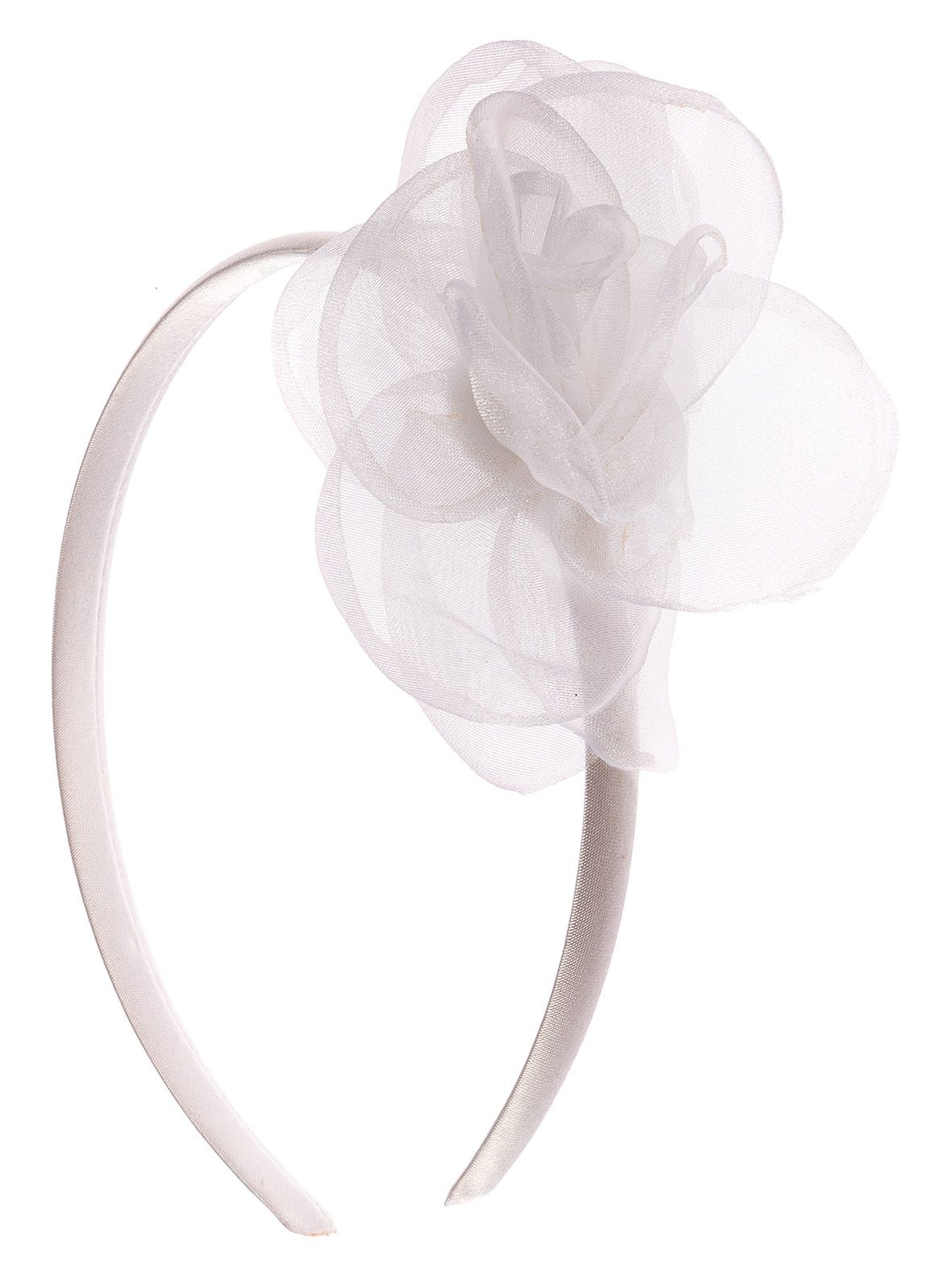 Opaska do włosów z białym tiulowym kwiatkiem