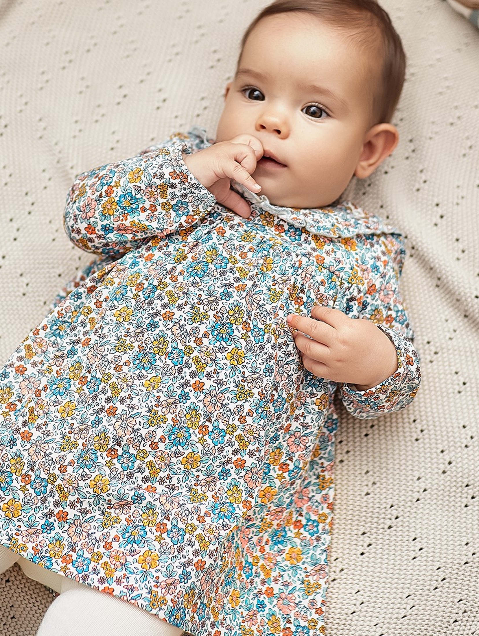 Bawełniane sukienko-body niemowlęce w kwiaty