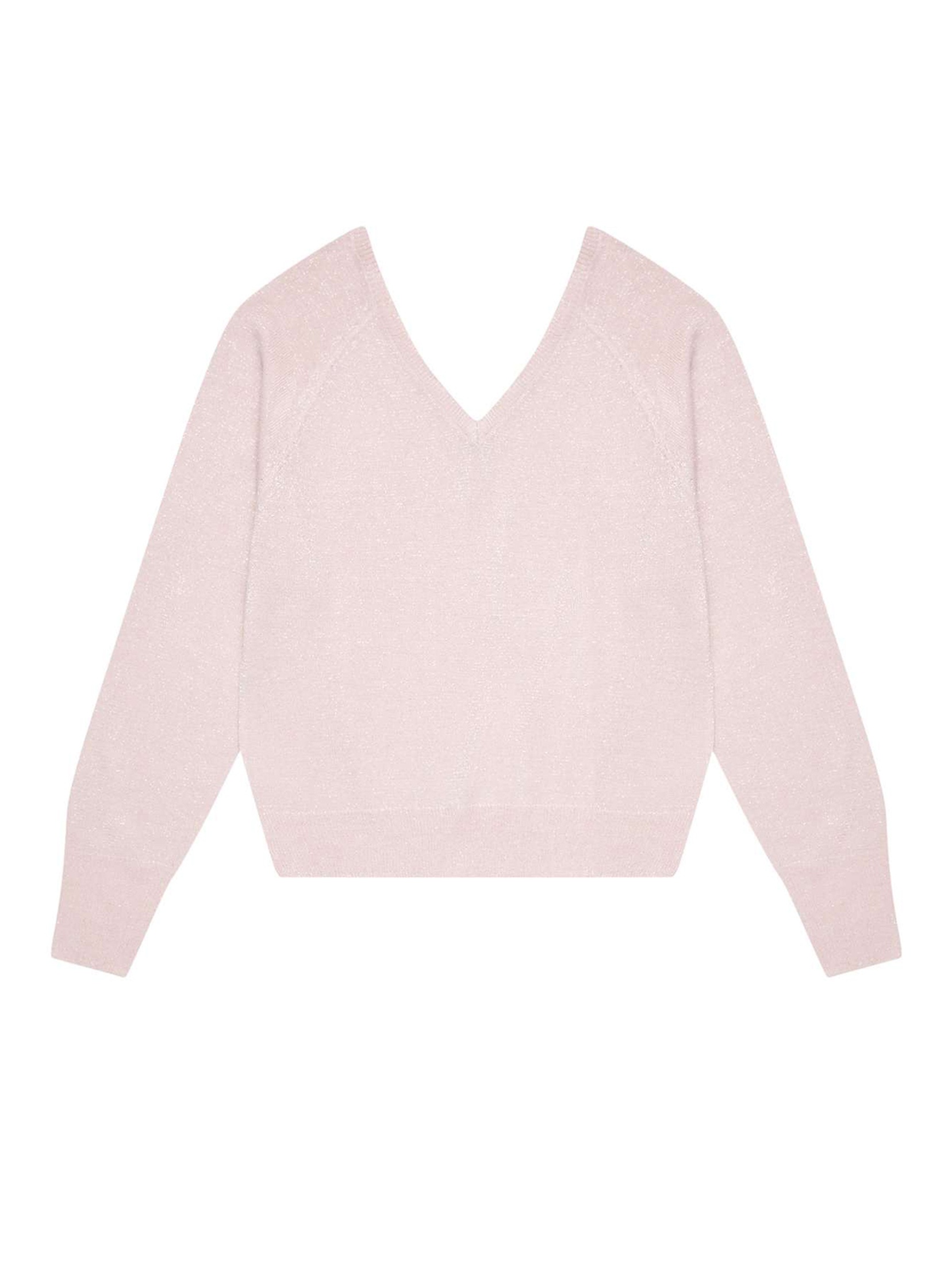 Sweter damski z metaliczną nitką - jasno różowy
