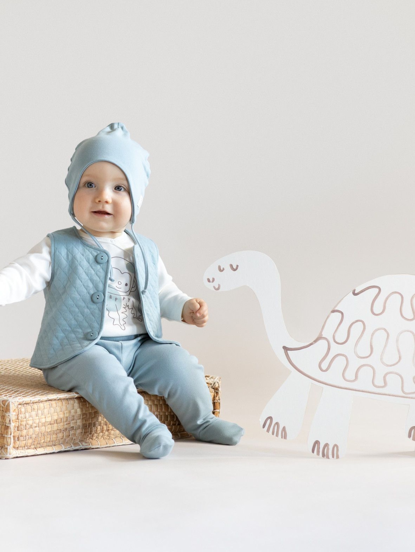 Bawełniana czapka niemowlęca wiązana SLOW LIFE - niebieska