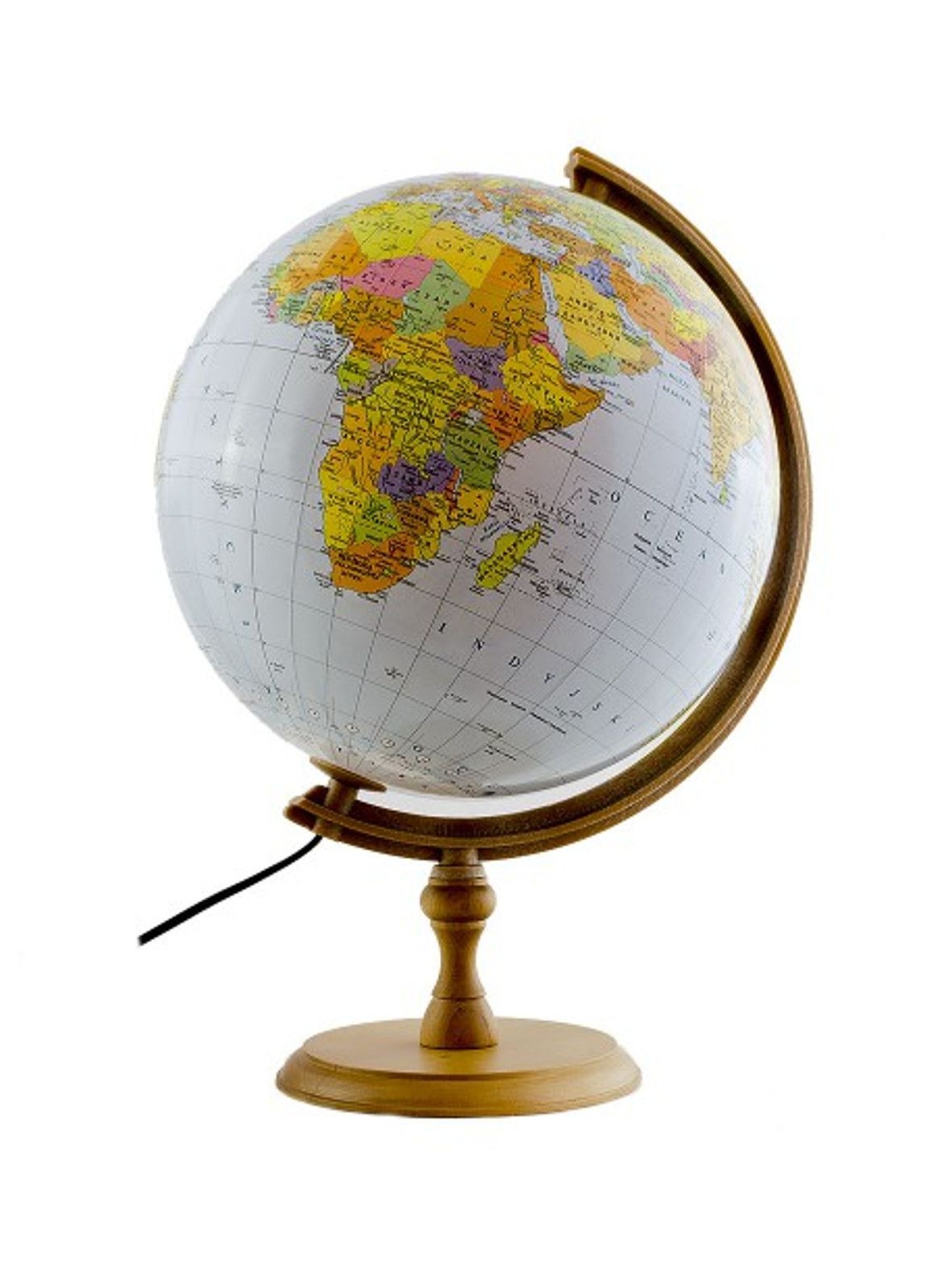 Globus 320 polityczno-fizyczny, podświetlany, na drewnianej stópce