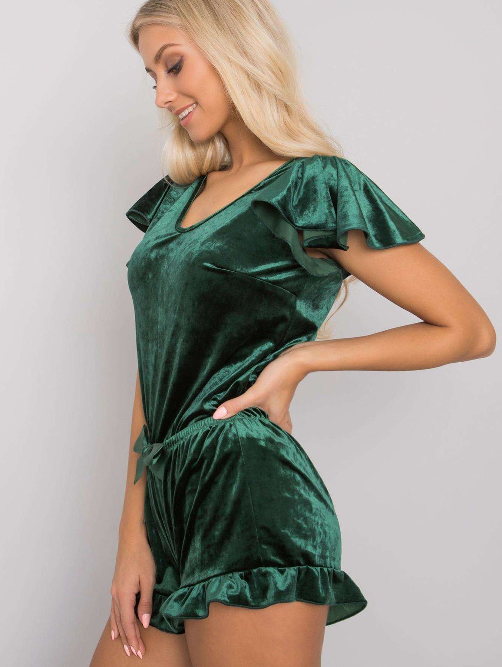 Piżama damska welurowa - zielona