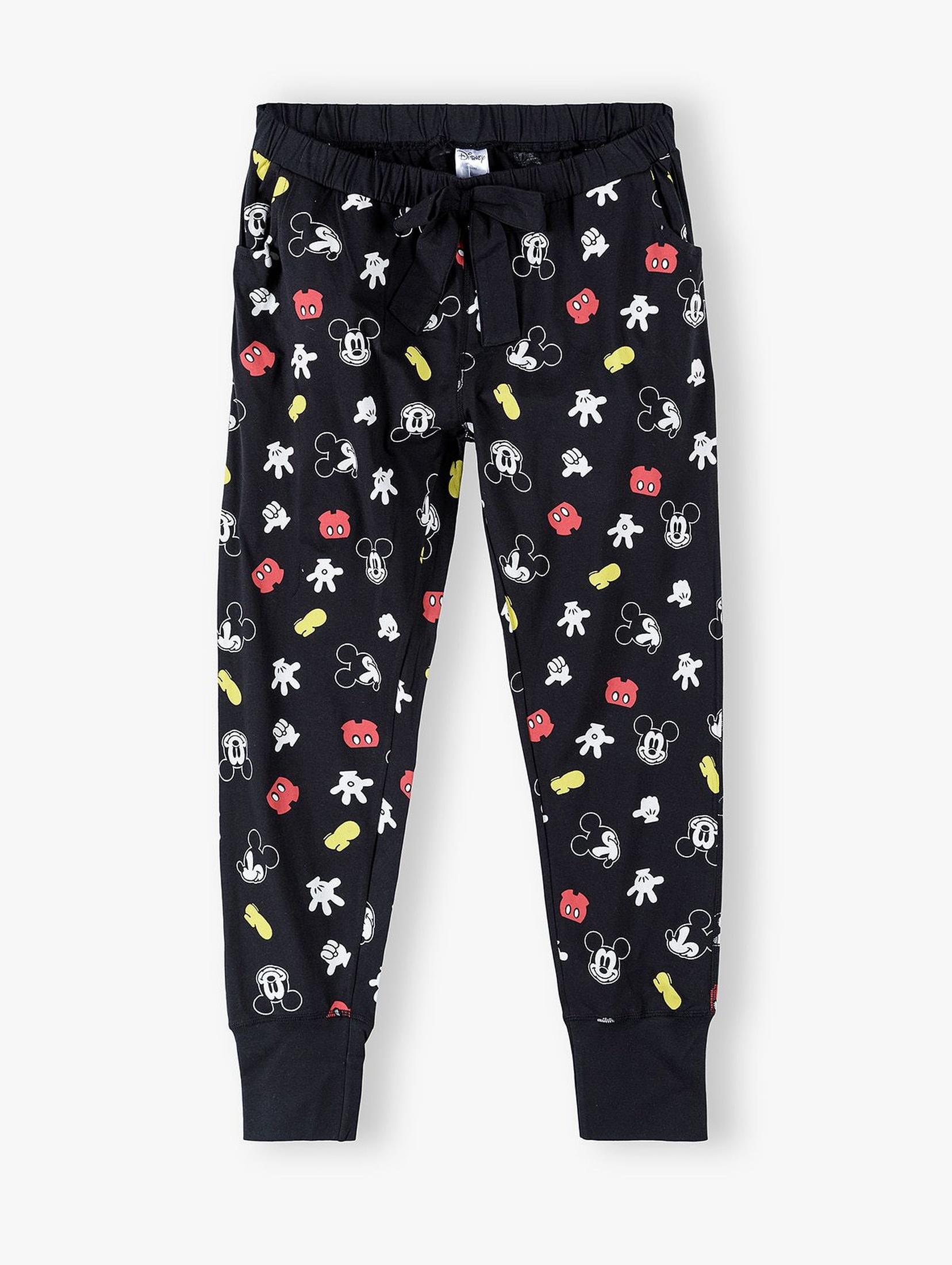 Bawełniane spodnie damskie do spania z Myszką Mickey - czarny