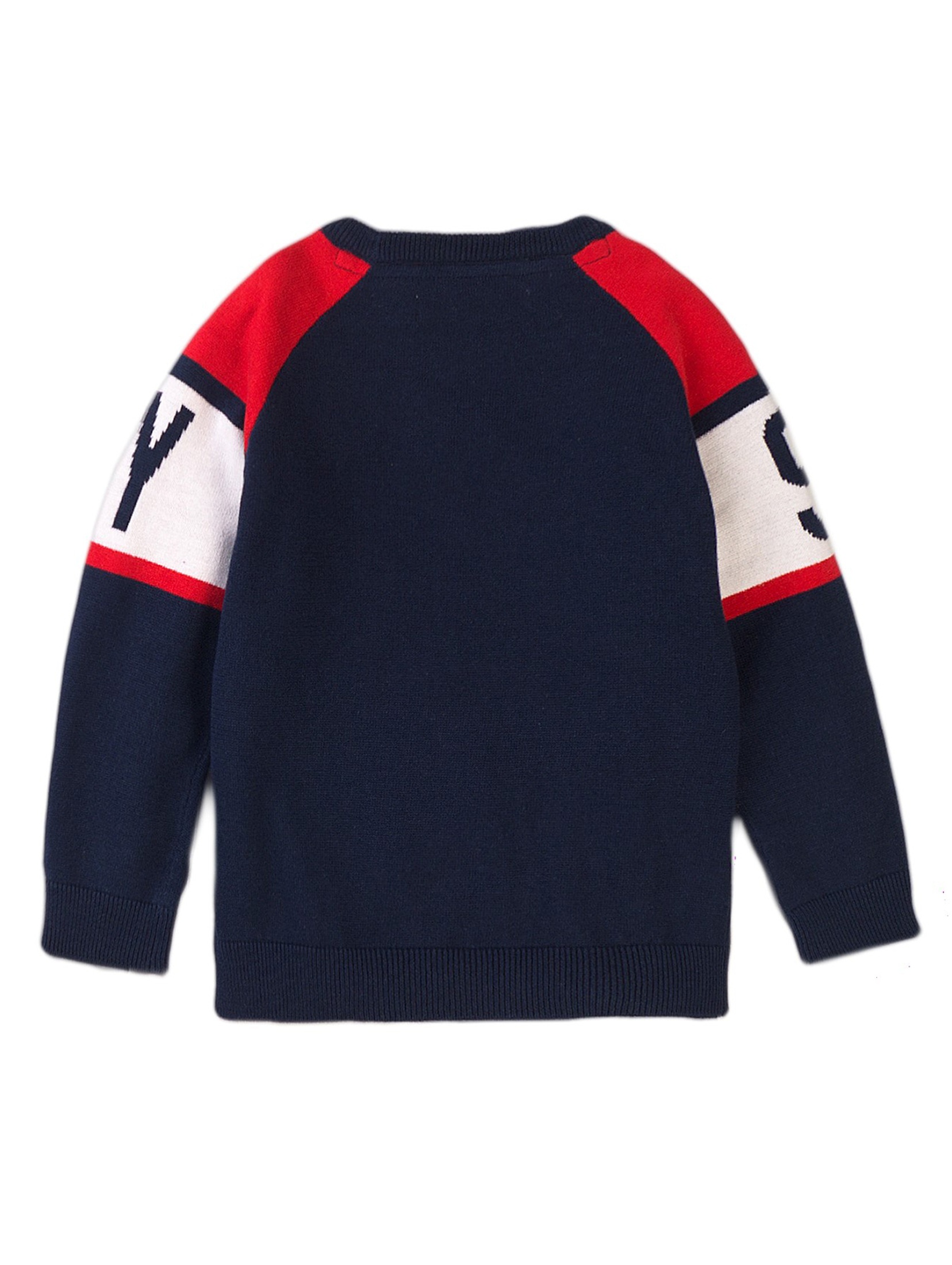 Sweter z okrągłym dekoltem oraz napisem w stylu sportowym dla chłopca