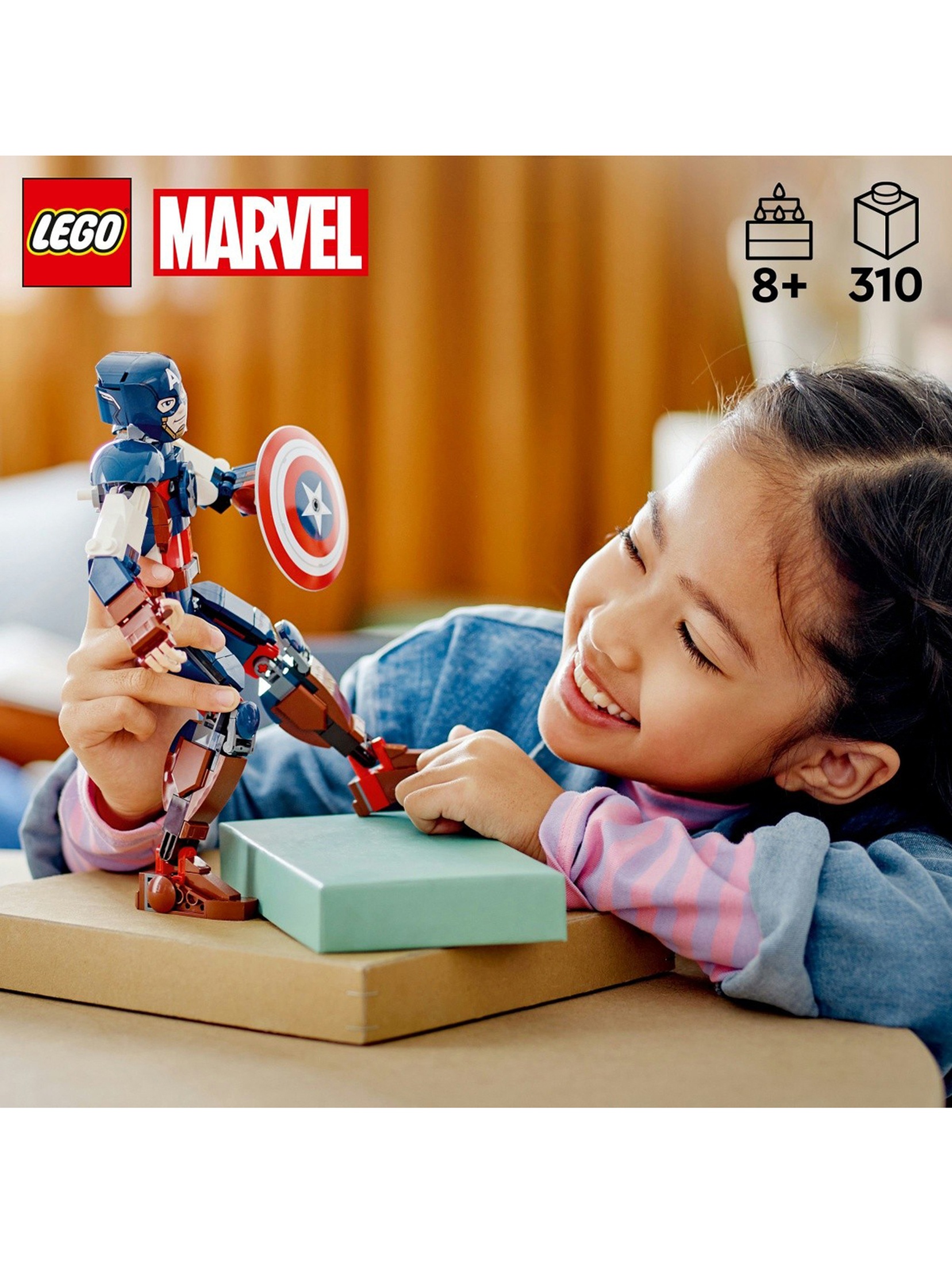 Klocki LEGO Super Heroes 76258 Marvel Figurka Kapitana Ameryki do zbudowania - 310 elementów, wiek 8 +